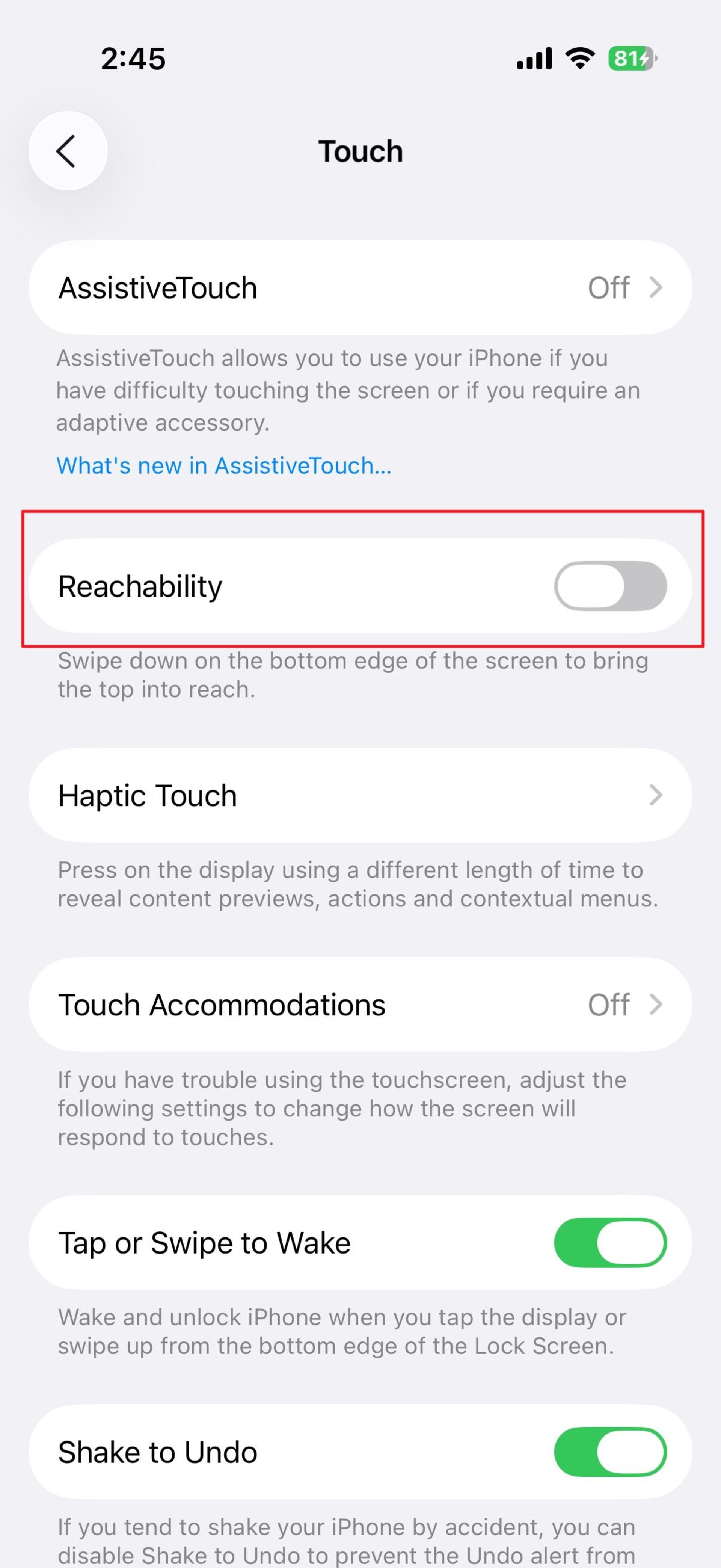 خاموش کردن آپشن reachability در تنظیمات آیفون