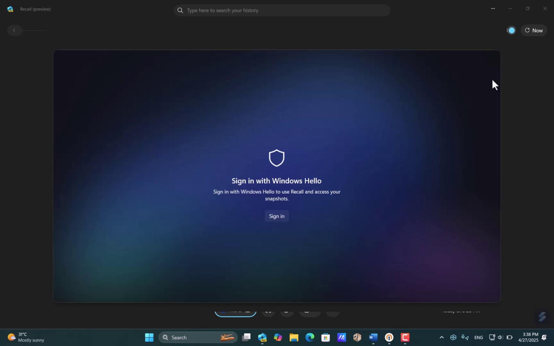 احراز هویت ریکال با Windows Hello