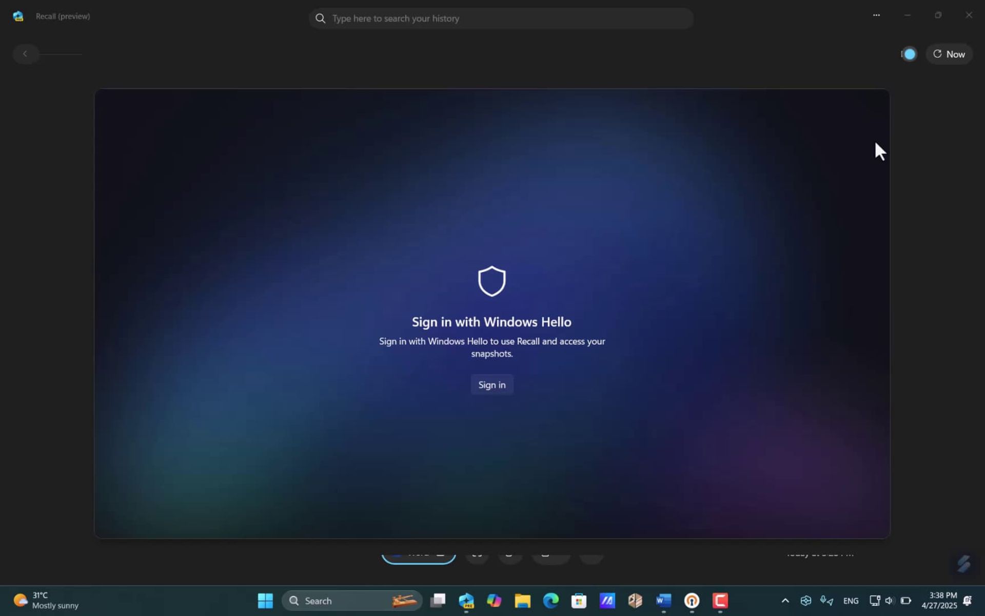 احراز هویت ریکال با Windows Hello
