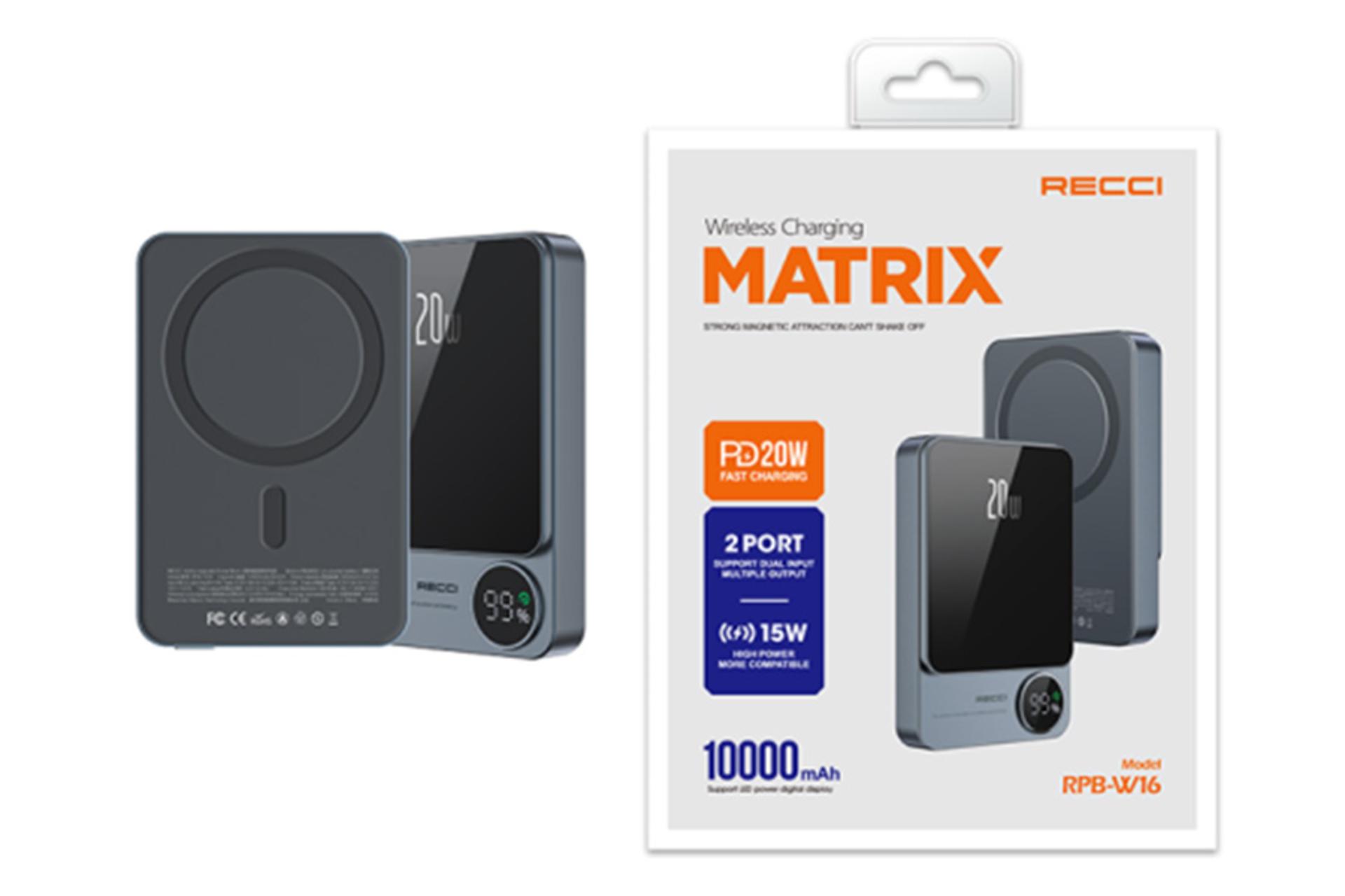 پاور بانک رسی Recci RPB-W16 10000mAh به همراه جعبه