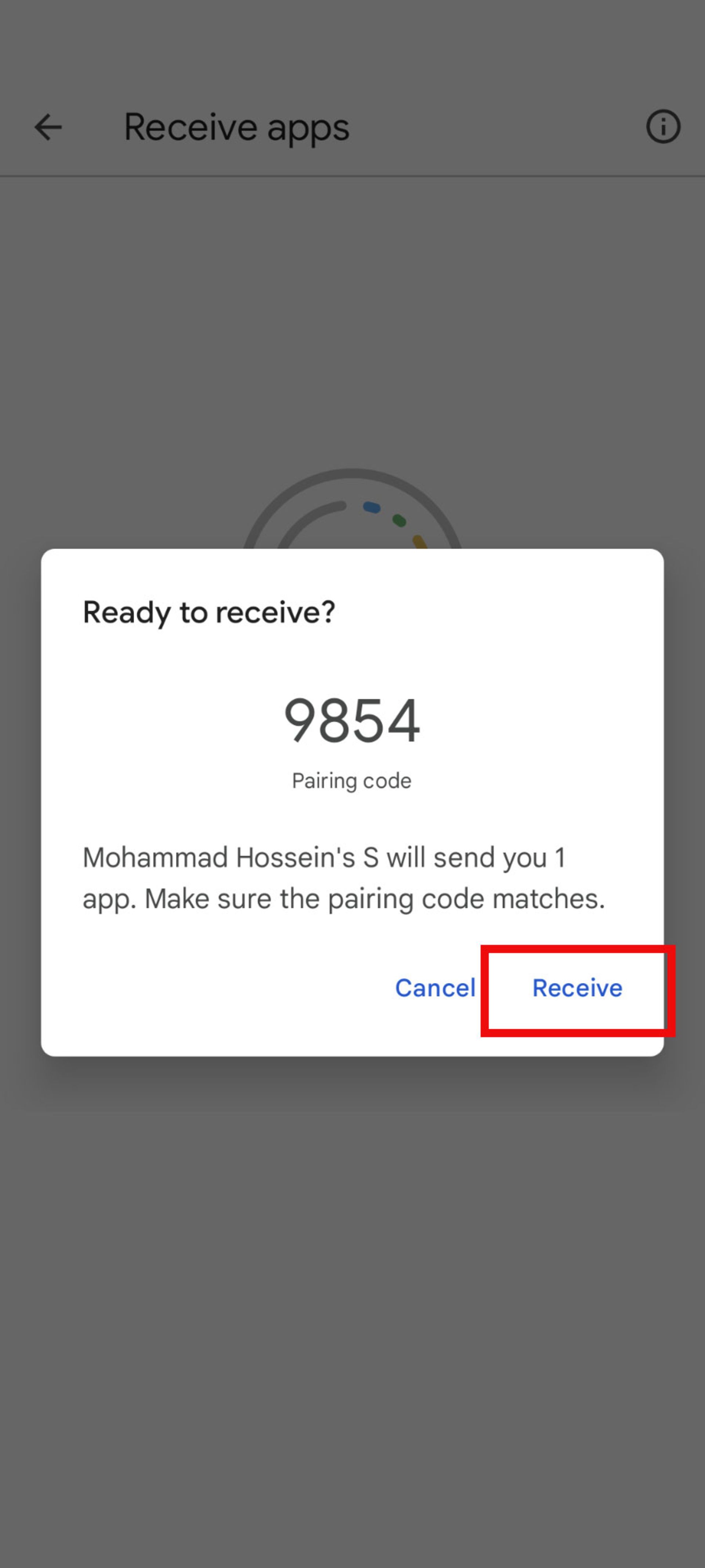 پنجره‌ی Receive apps