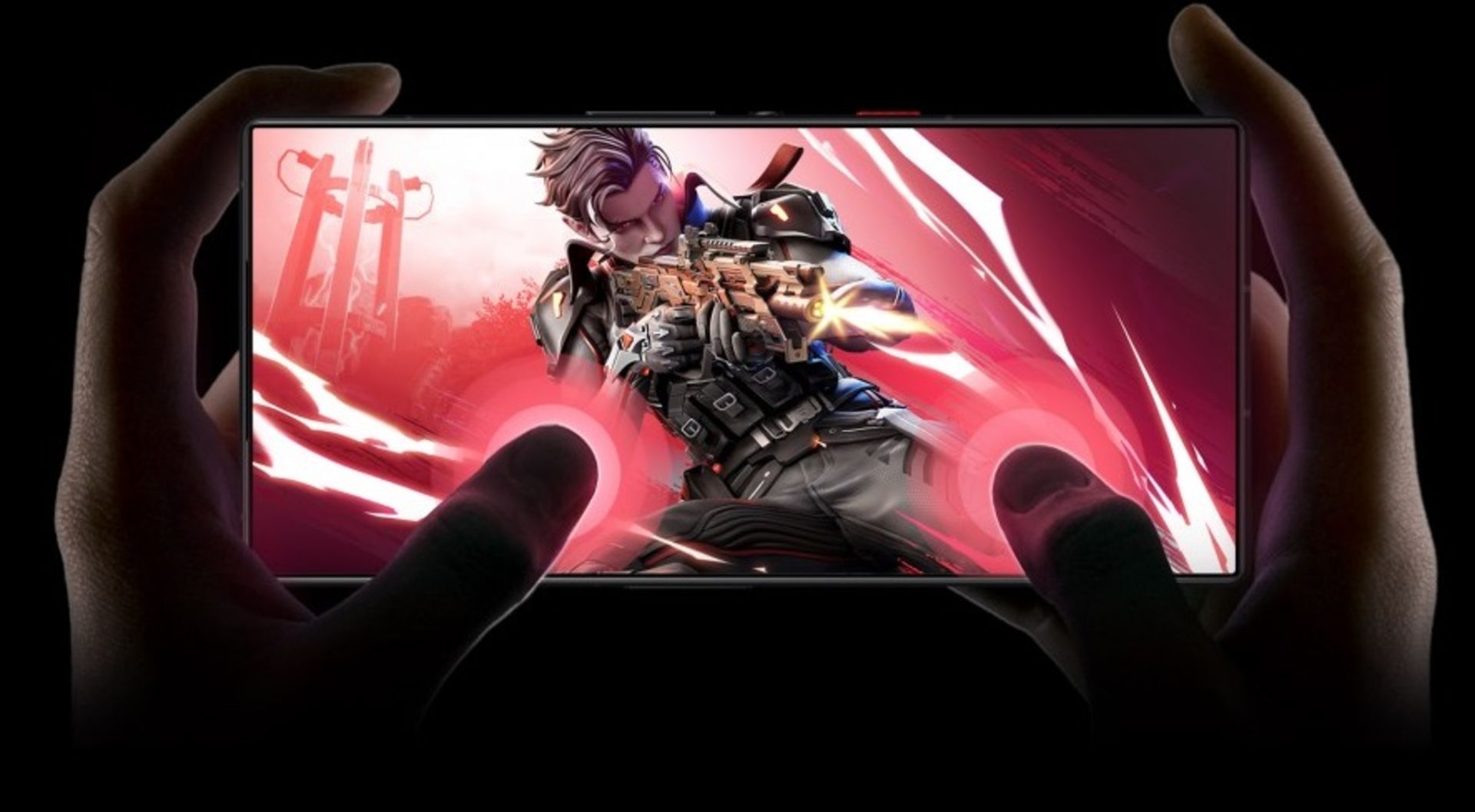 دست‌ ها گوشی رد مجیک ۹ پرو را گرفته و تصویر بازی مشخص است