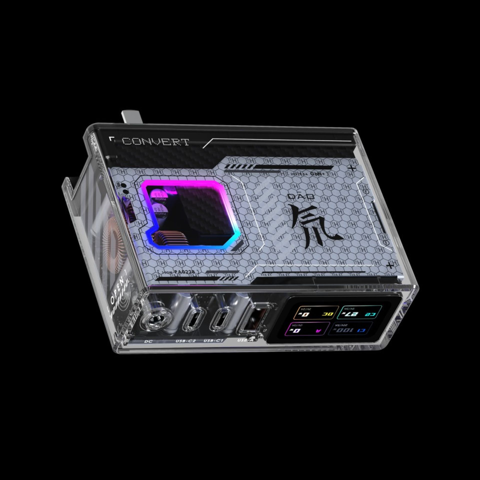 نمای شارژر گالیم نیترید dao 150w ردمجیک با قاب شفاف