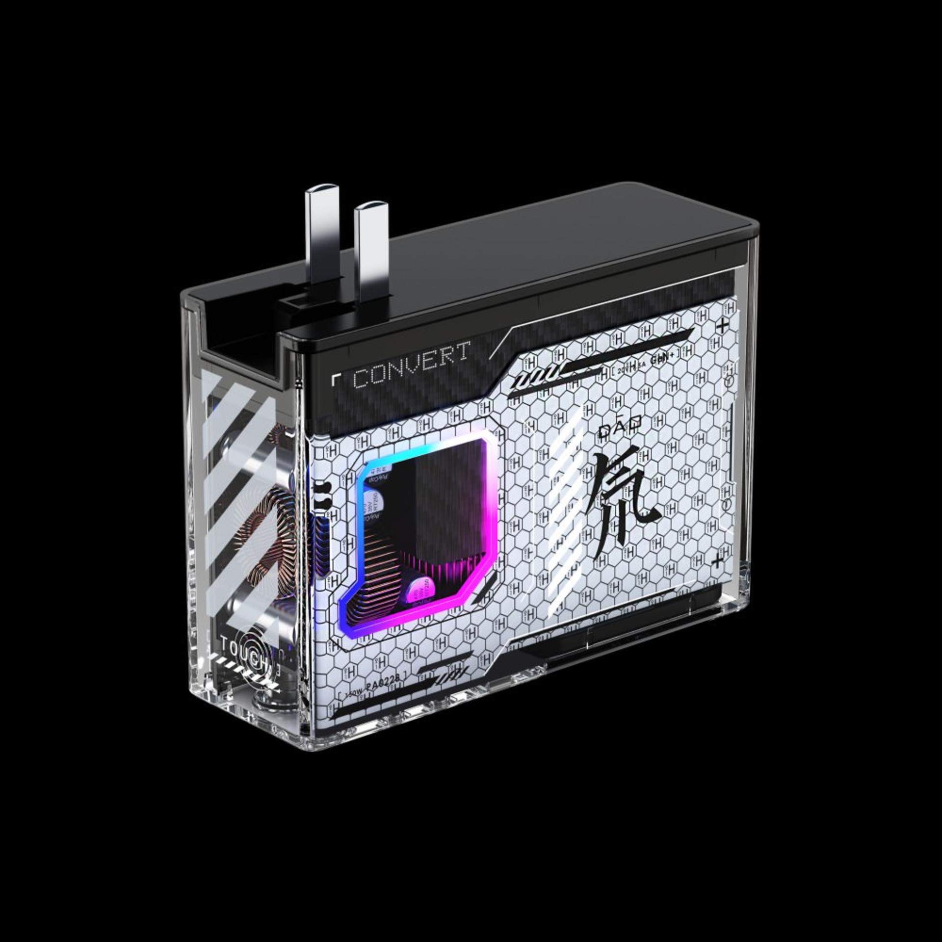 شارژر گالیم نیترید dao 150w ردمجیک با قاب شفاف به‌همراه دوشاخه اتصال به پریز برق