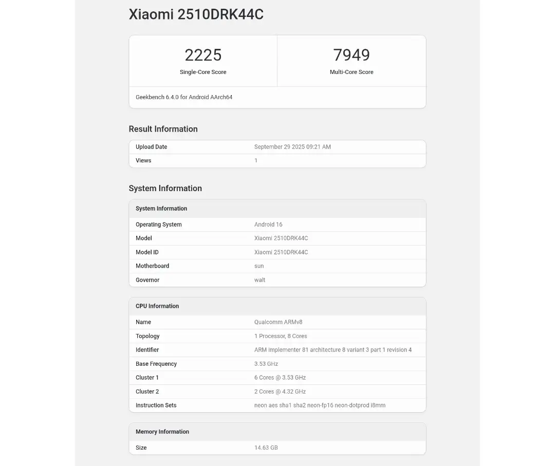 امتیاز گوشی ردمی K90 در گیک‌بنچ