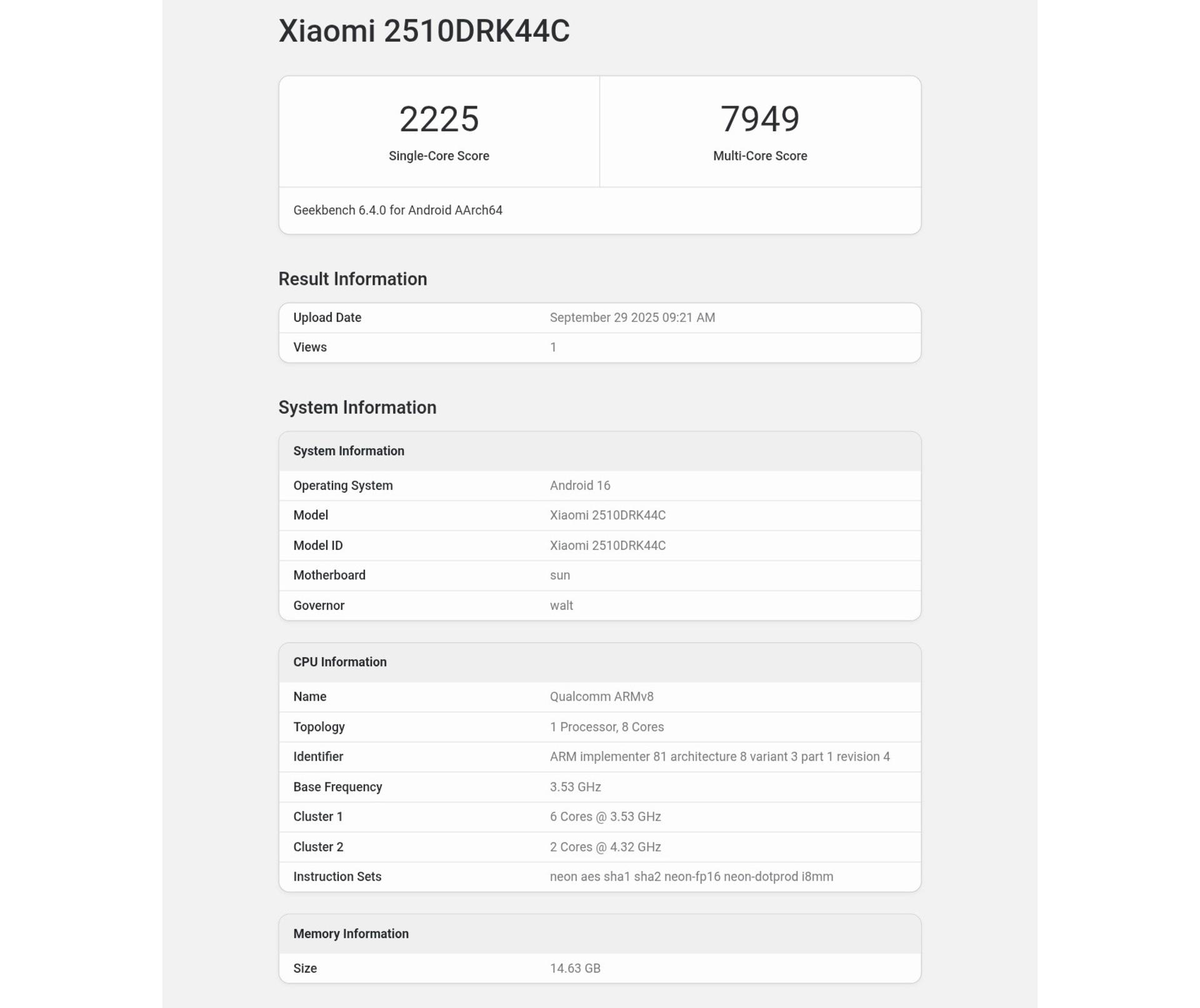 امتیاز گوشی ردمی K90 در گیک‌بنچ