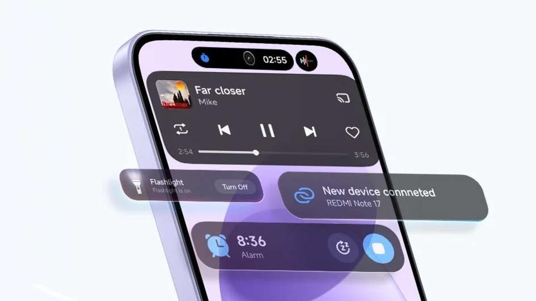 نمایشگر گوشی هوشمند ردمی نوت ۱۷ (Redmi Note 17) با رابط کاربری موسیقی و اعلان‌ها