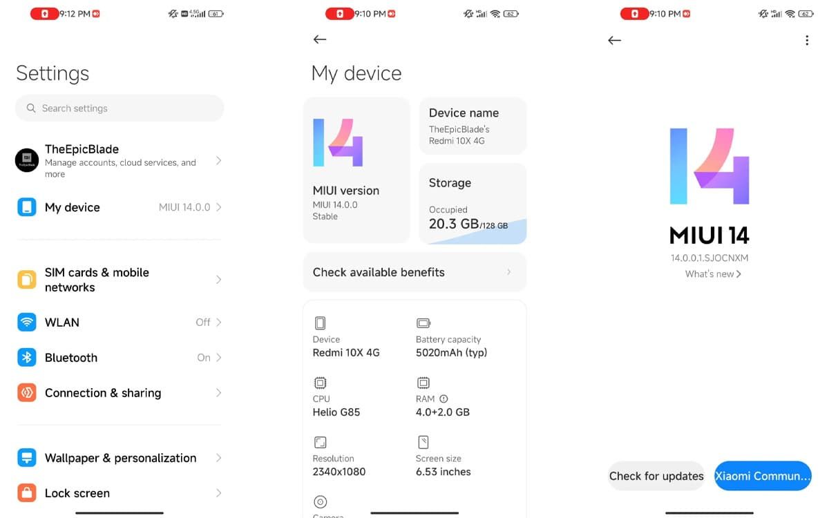 آپدیت لو رفته رسمی MIUI 14 ردمی نوت ۹ توسط یک کاربر