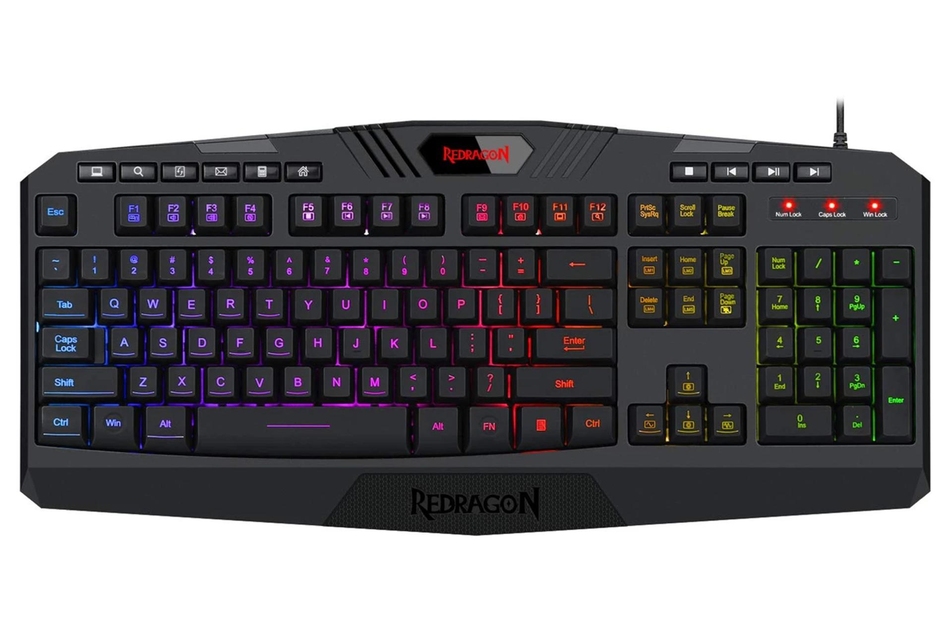 نمای بالا و دکمه های کنترل کیبورد ردراگون K503 Harpe PRO RGB