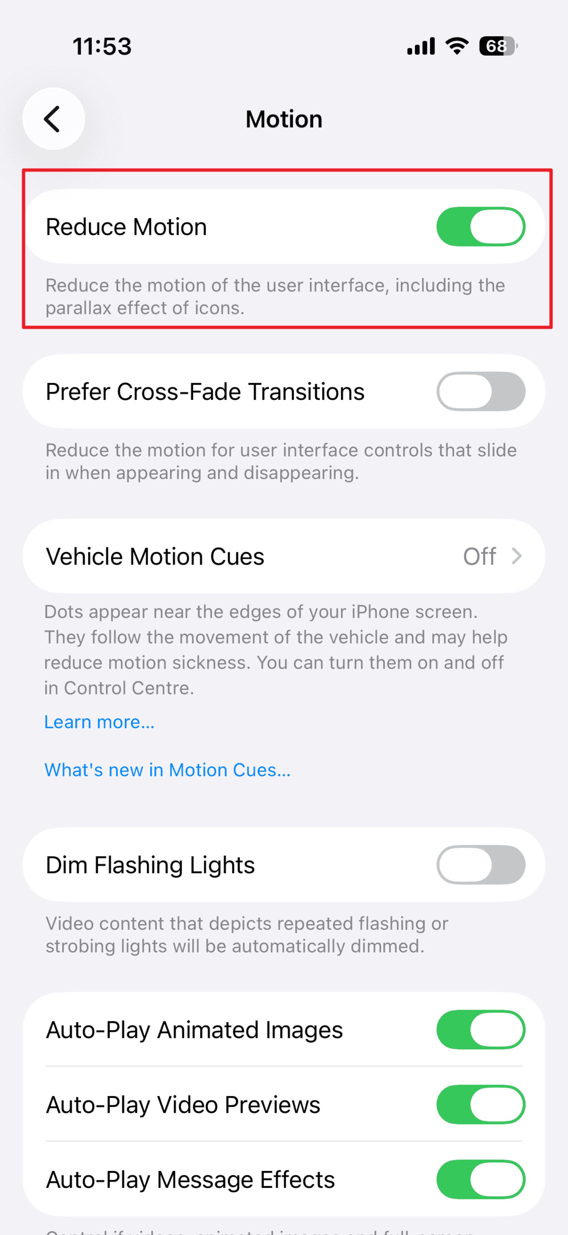 تنظیمات motion در آیفون
