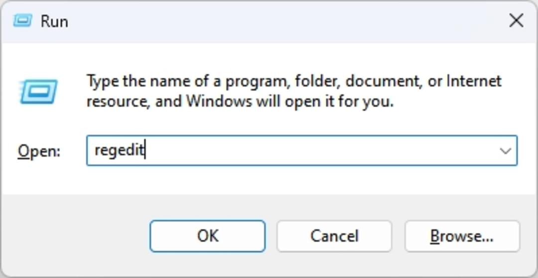 پنجره‌ی Run ویندوز با ورودی regedit