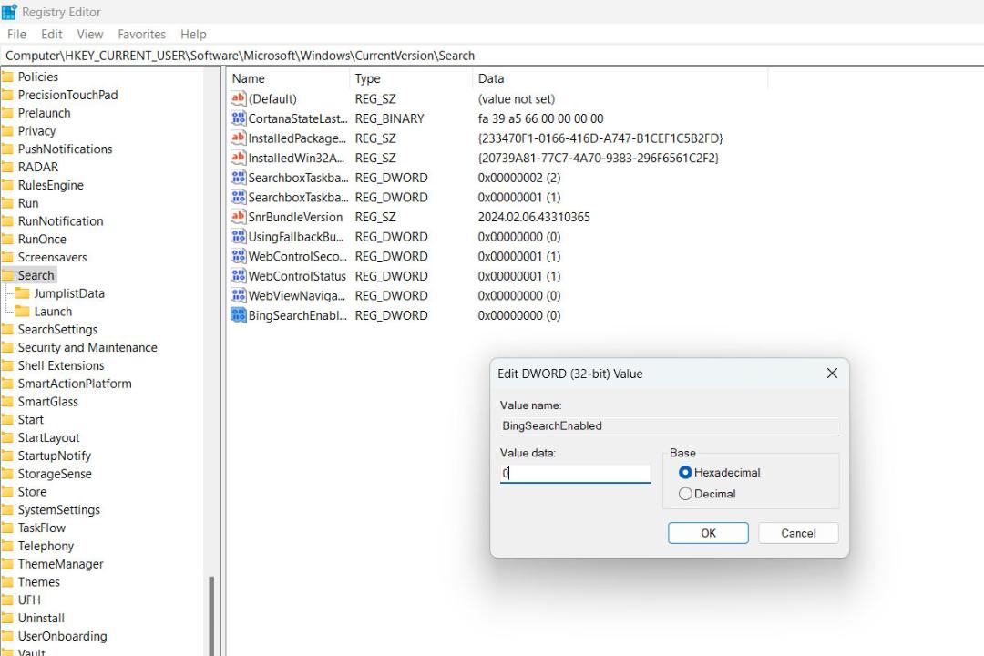 پنجره‌ی Registry Editor