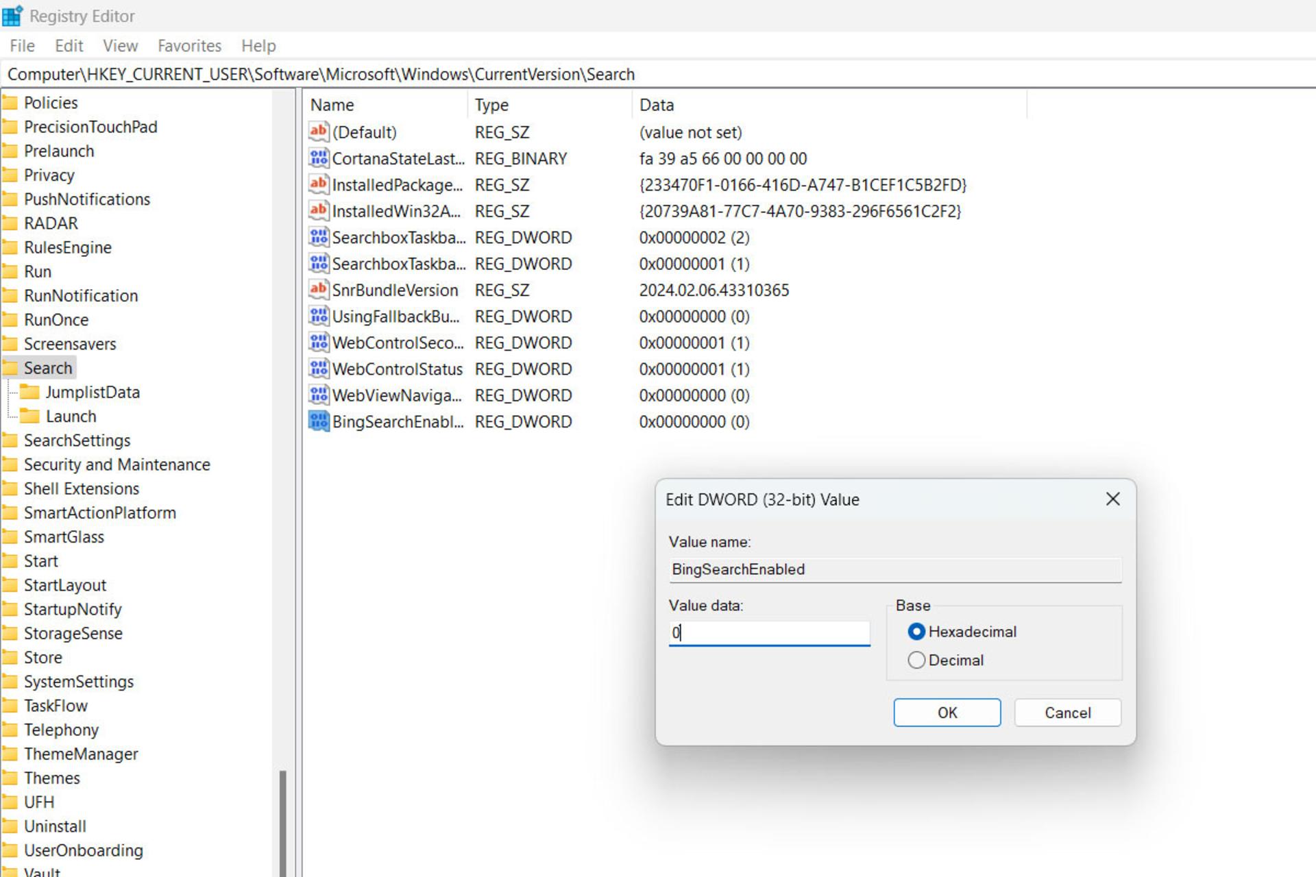 پنجره‌ی Registry Editor