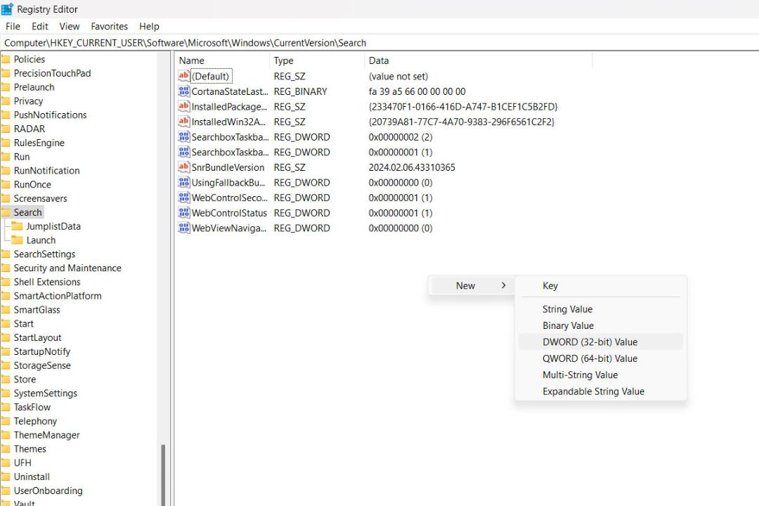 پنجره‌ی Registry Editor
