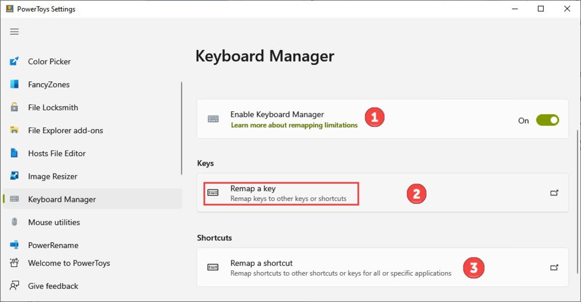 تغییر عملکرد کیبورد در PowerToys