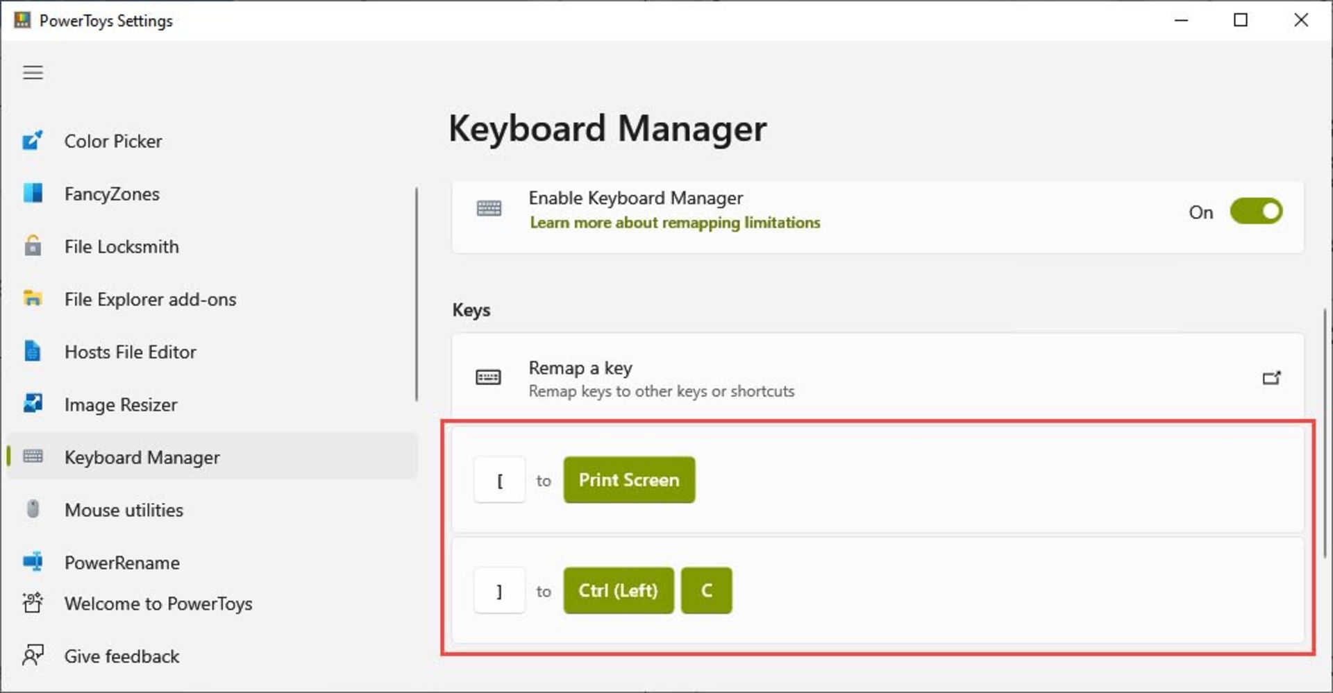 تغییر عملکرد کلید کیبورد در PowerToys