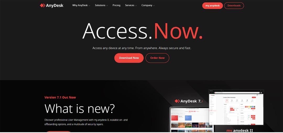 صفحه سایت AnyDesk که توضیحاتی درباره اپلیکیشن آن داده است