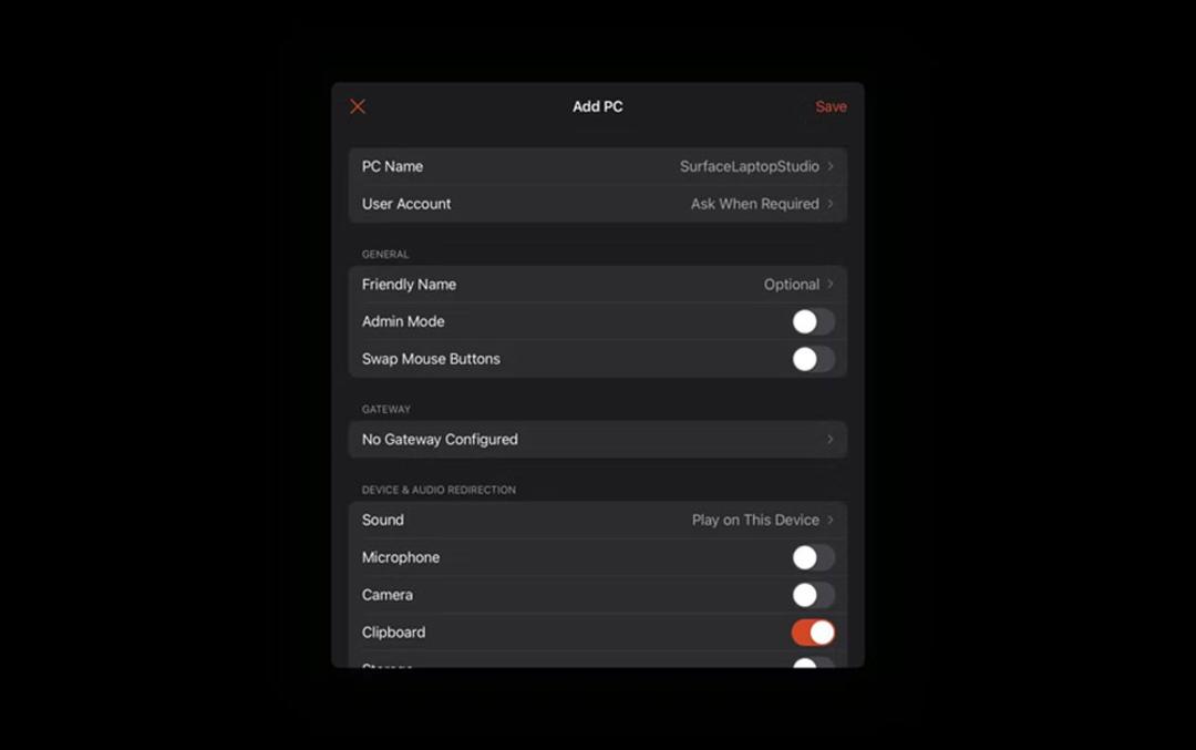 تنظیمات برنامه Remote Desktop در آیپد