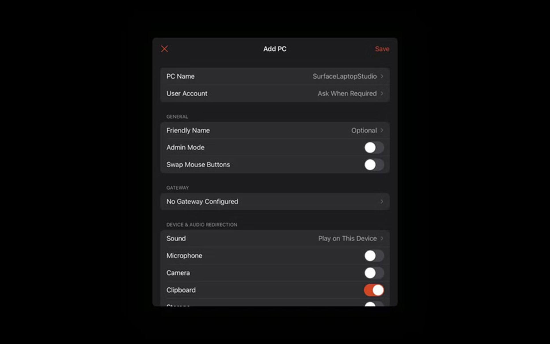 تنظیمات برنامه Remote Desktop در آیپد