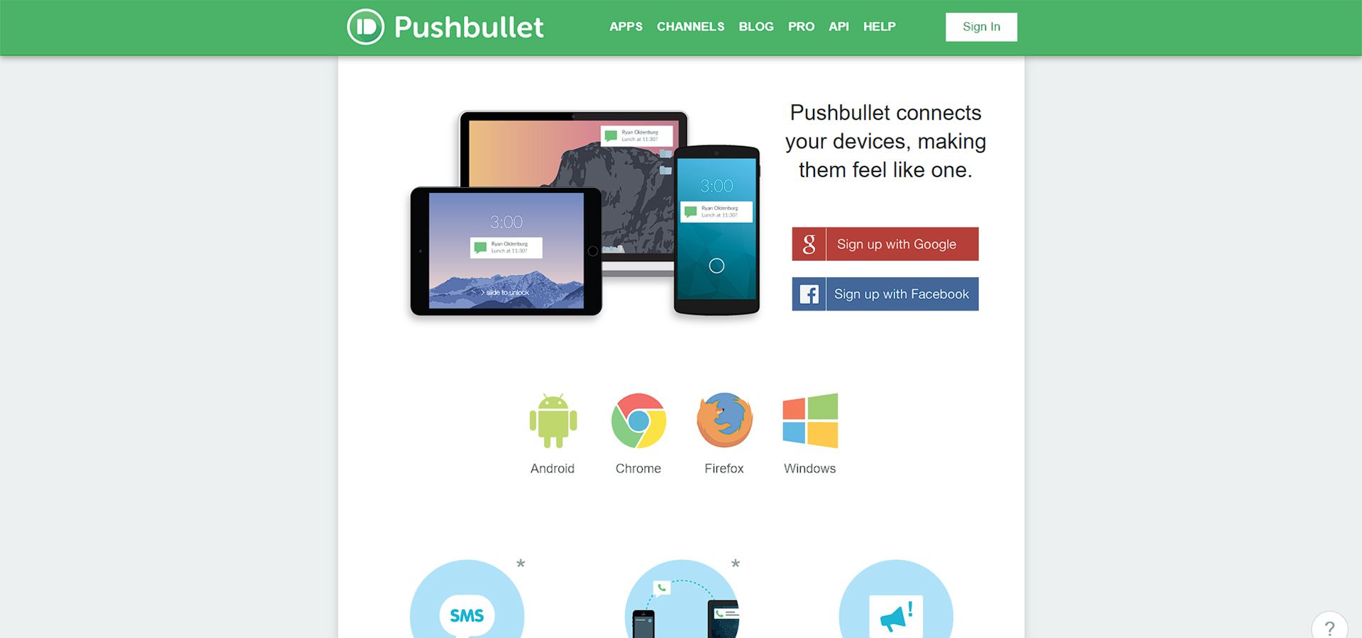 صفحه سایت Pushbullet که اطلاعات نسخه های مختلف آن را نوشته است