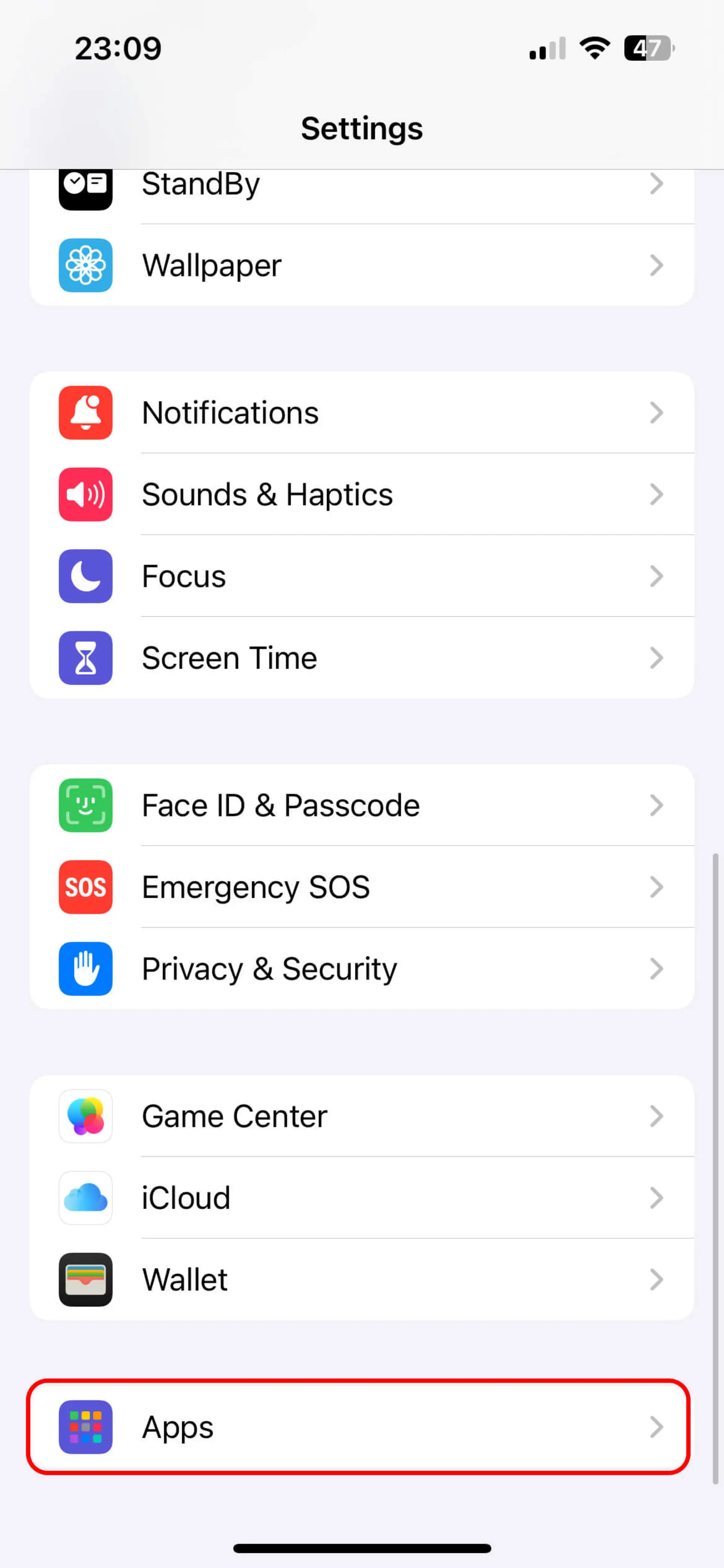 بخش تنظیمات (settings) جهت حذف جیمیل از گوشی آیفون