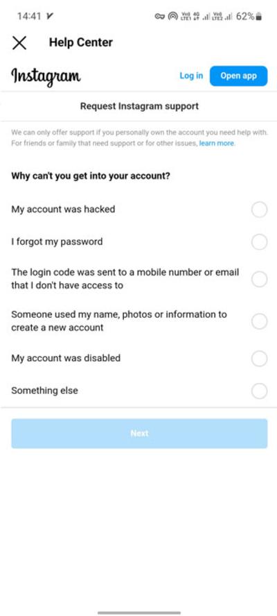 Instagram support center questions
