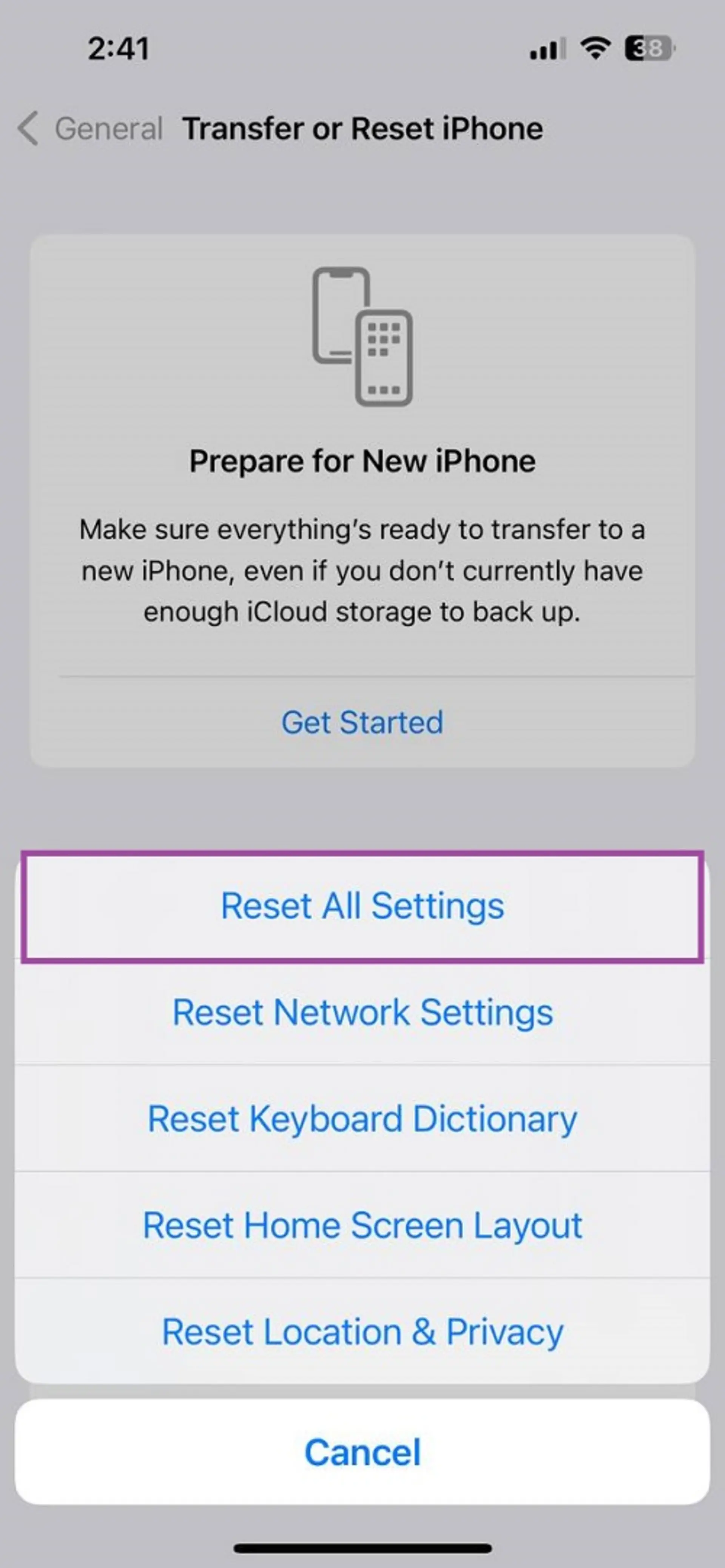  Reset All Settings