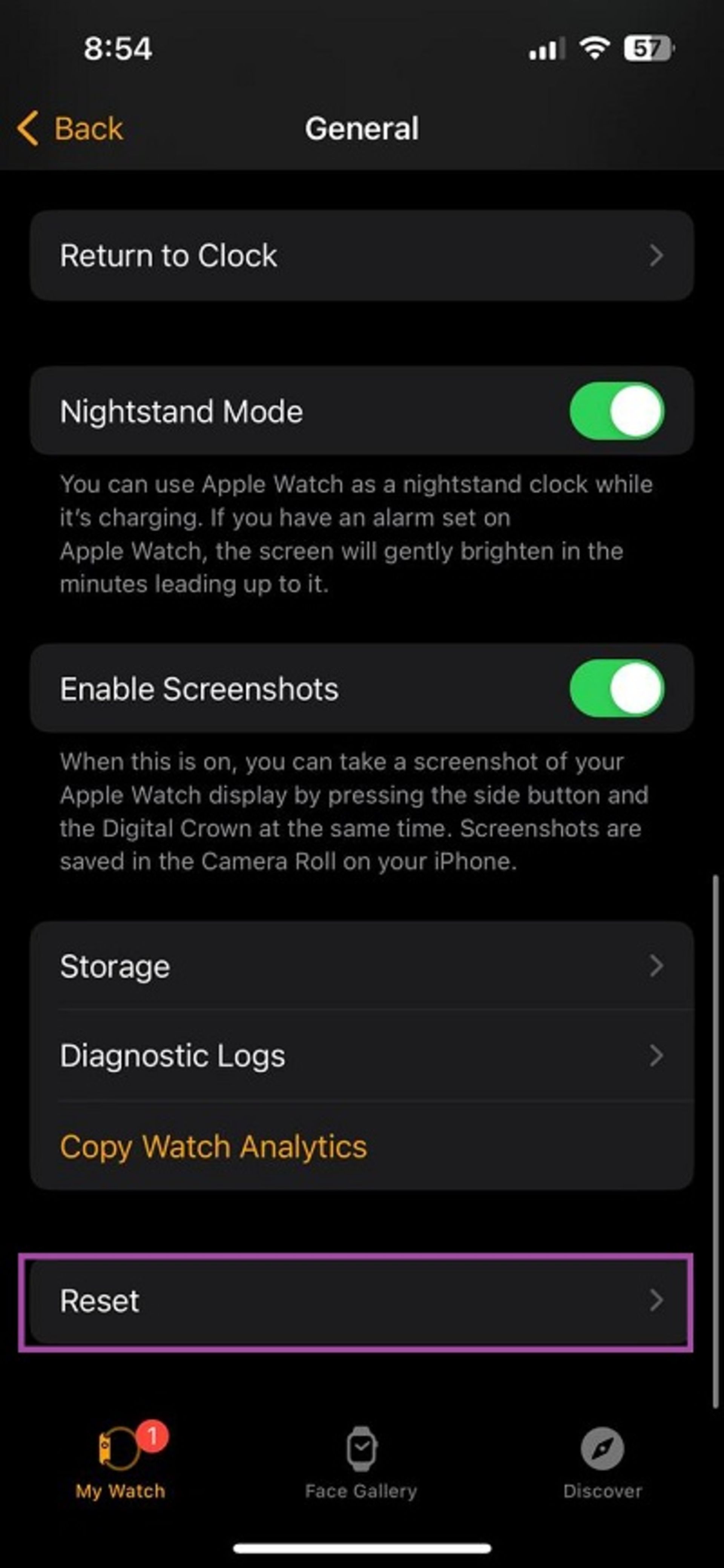  ریست کردن داده‌های همگام‌سازی اپل واچ