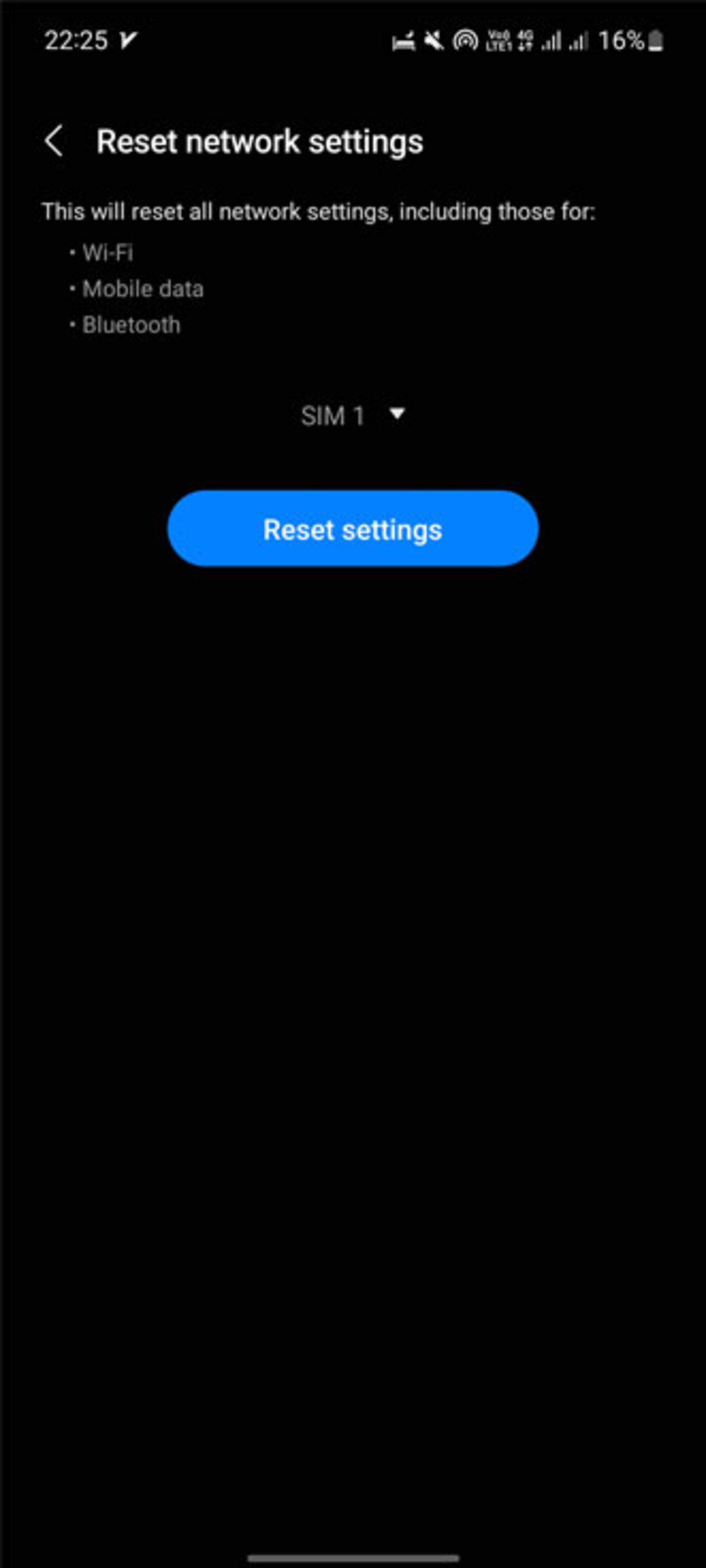 تنظیمات Reset network