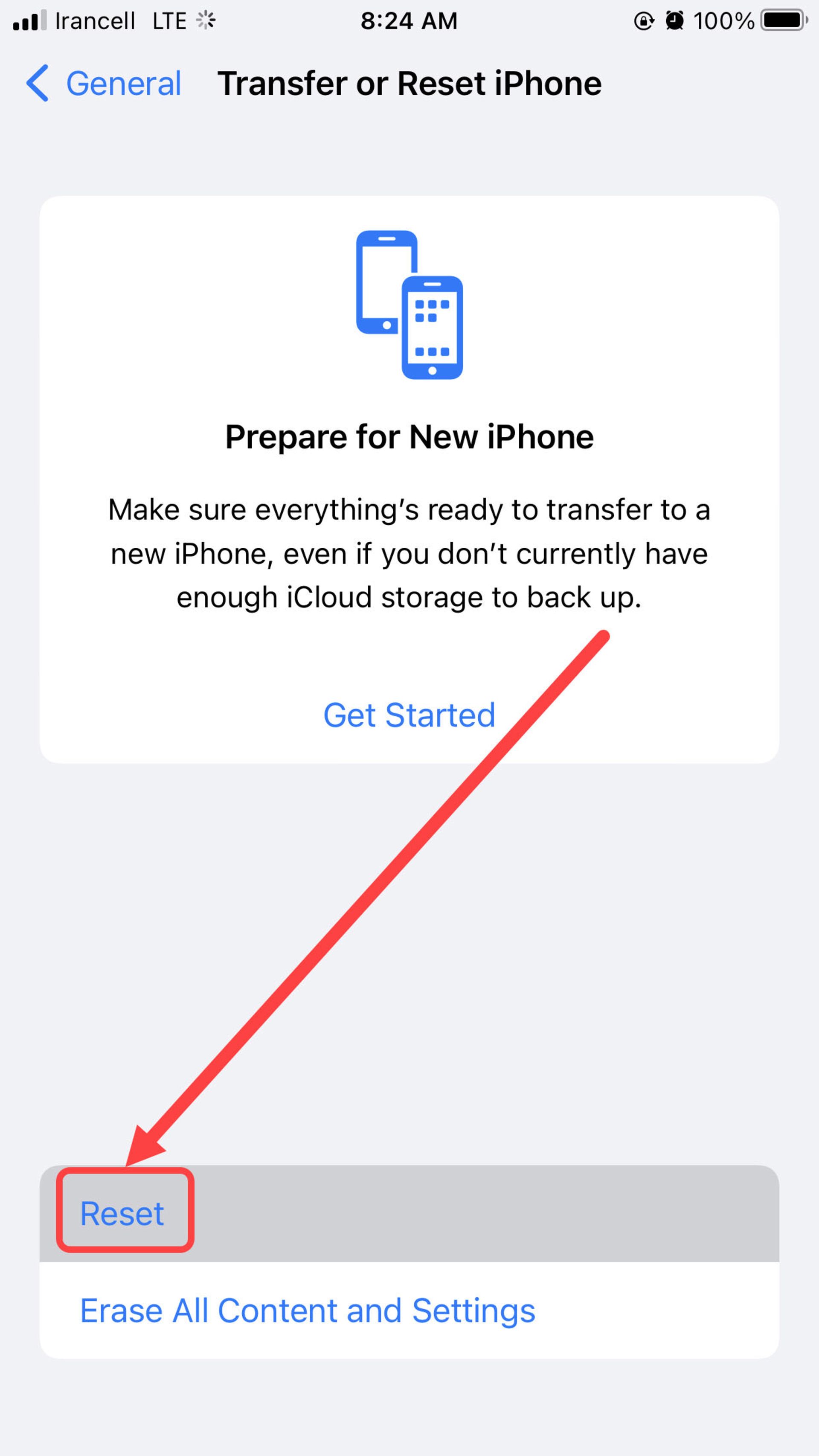 محیط برنامه تنظیمات شبکه در گوشی آیفون