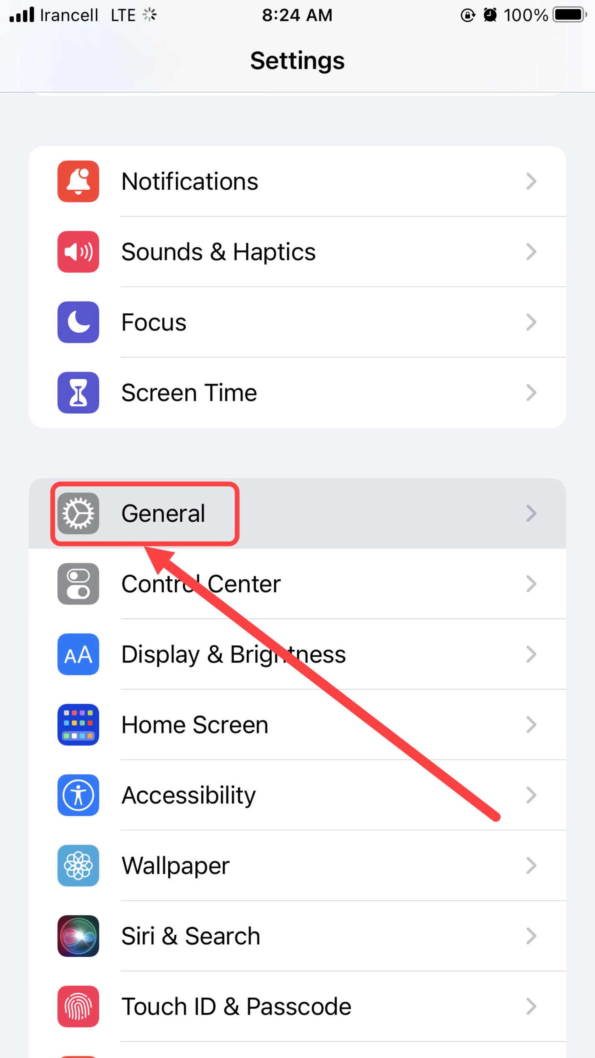 محیط برنامه تنظیمات شبکه در گوشی آیفون
