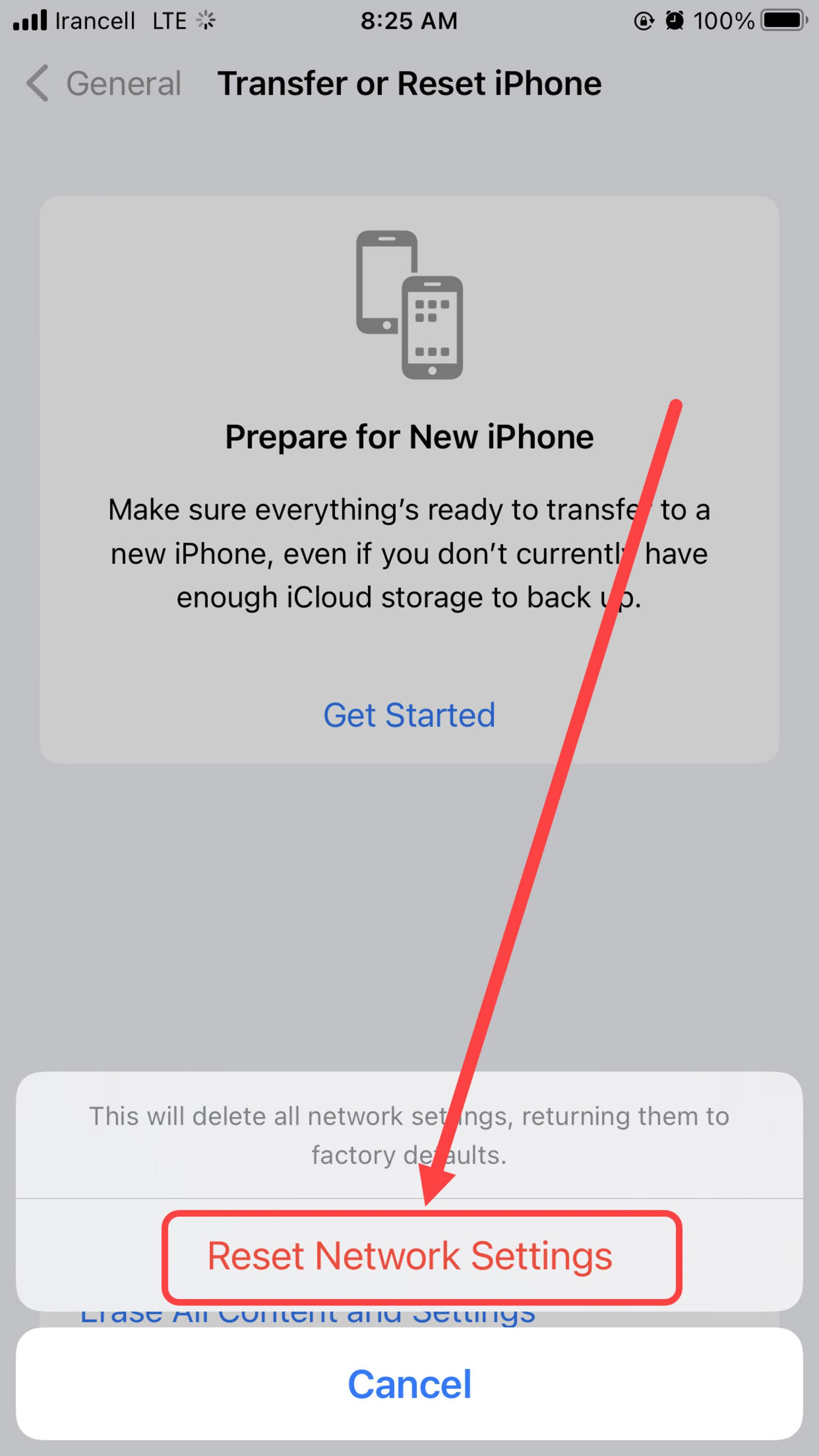محیط برنامه تنظیمات شبکه در گوشی آیفون