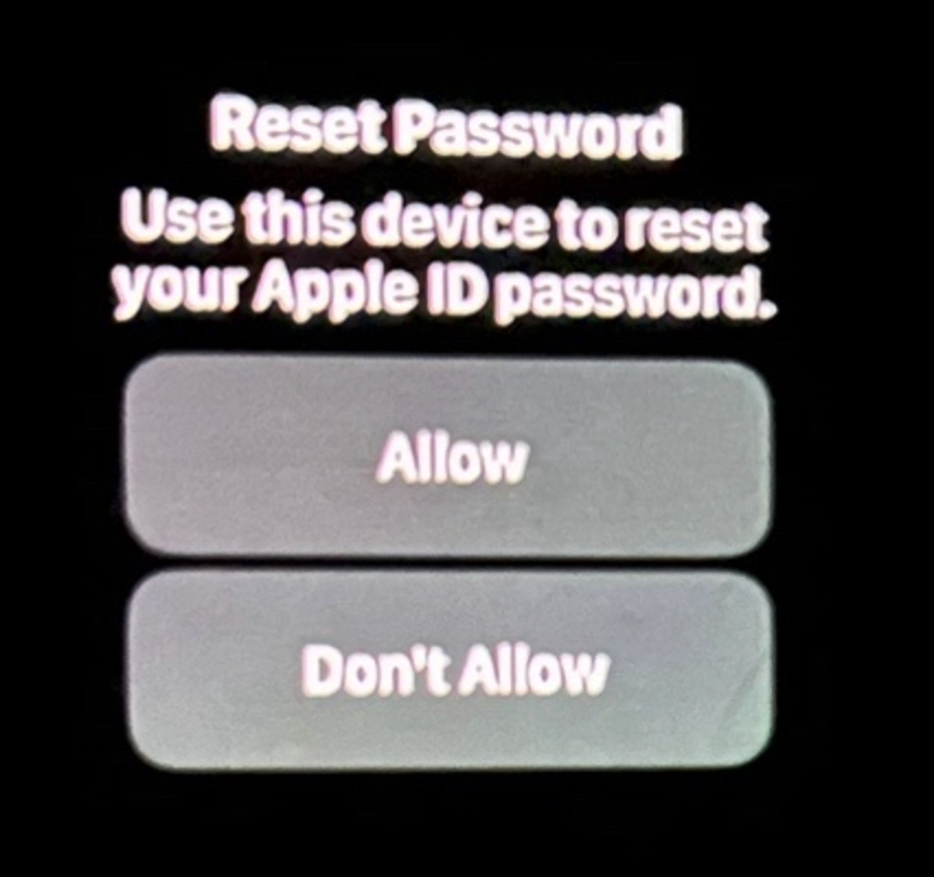 گزینه تایید یا عدم تایید برای بازنشانی رمزعبور اپل
