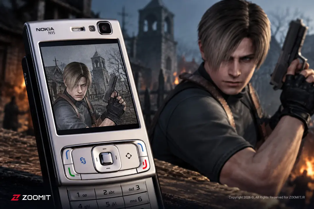 بازی Resident Evil 4 روی صفحه نمایش گوشی نوکیا N95 در حال اجراست