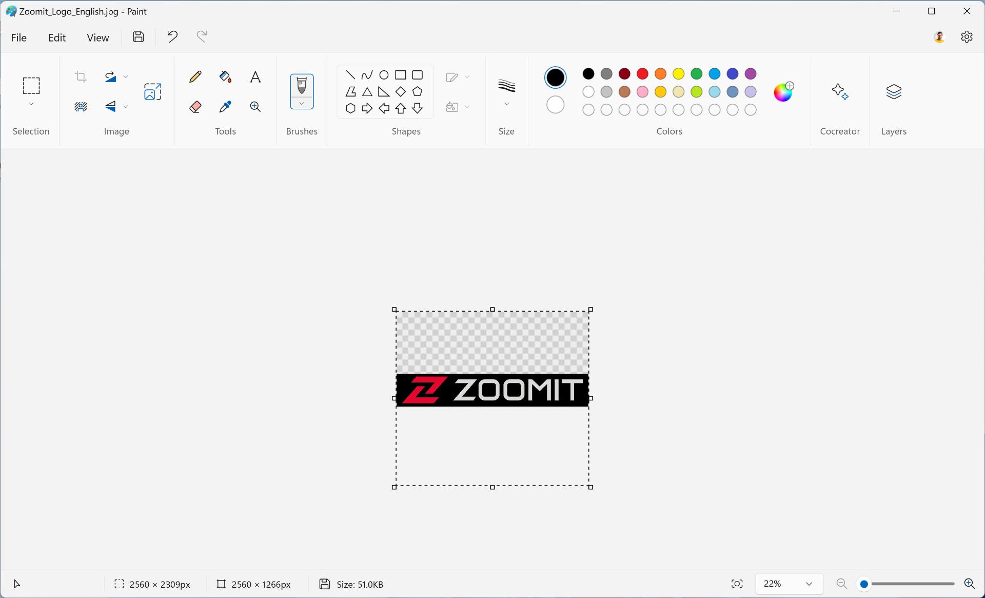 تغییر اندازه لوگو زومیت در paint