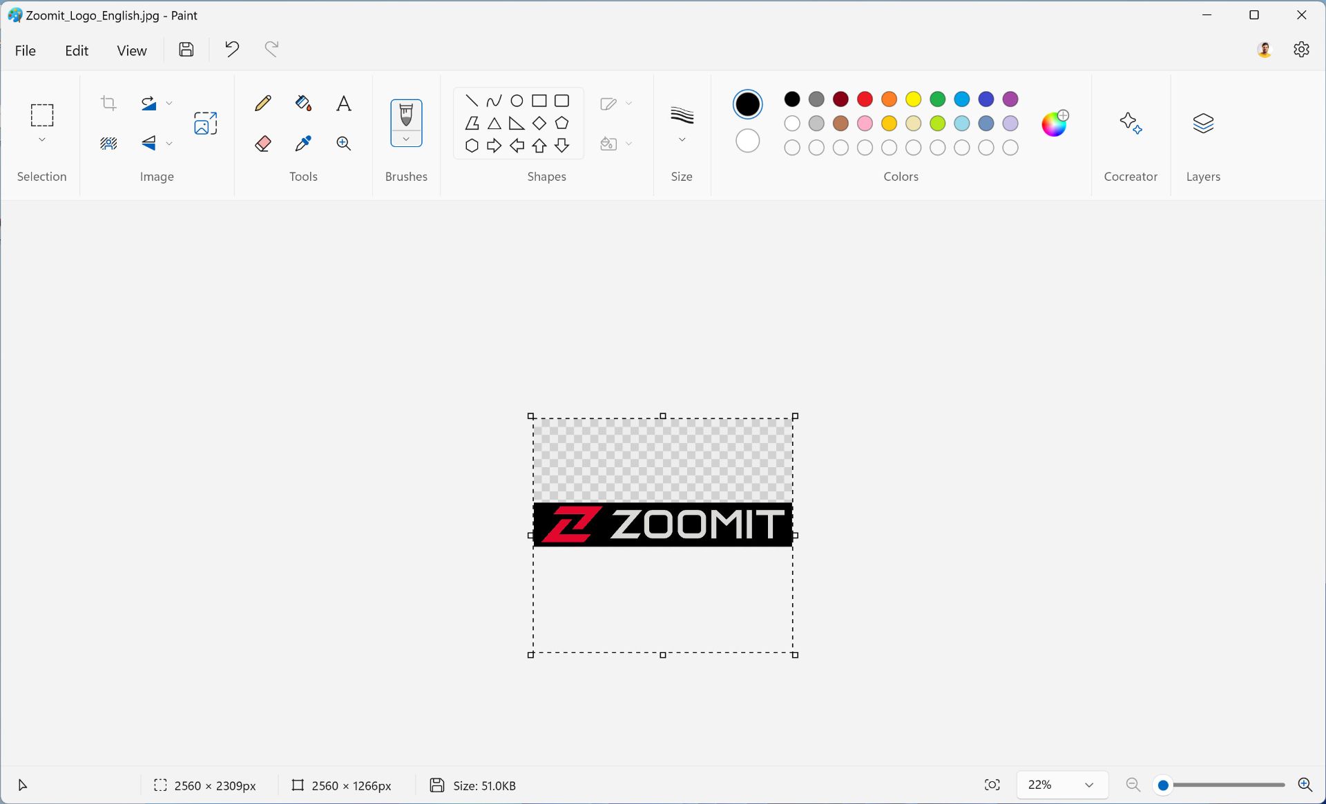 تغییر اندازه لوگو زومیت در paint
