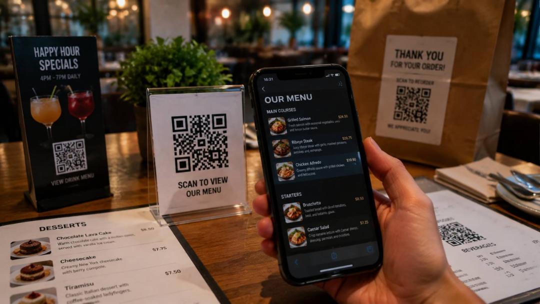 کد کیو آر (QR Code) روی میز رستوران برای مشاهده منوی دیجیتال