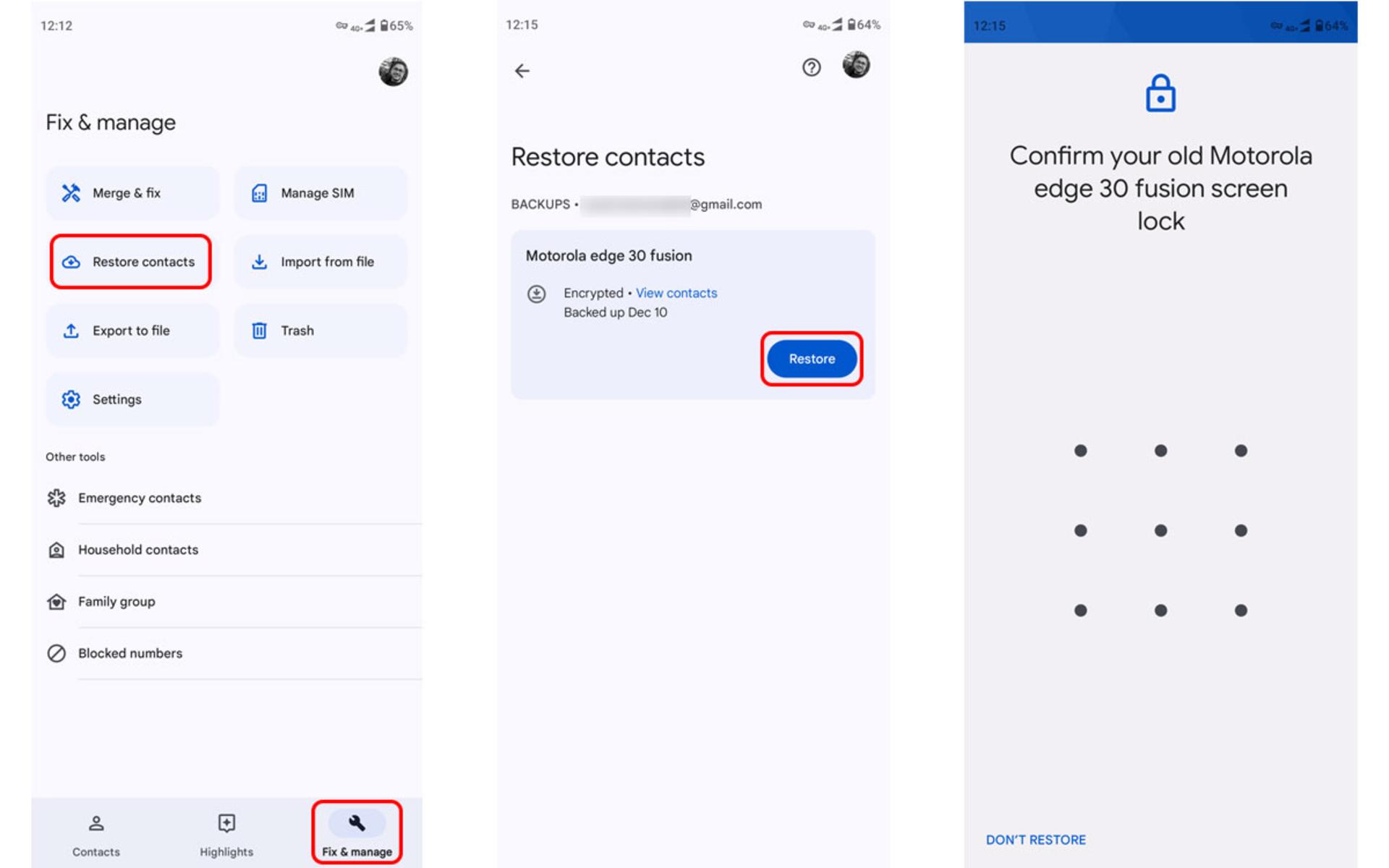 بازیابی مخاطبین از بکاپ Google One