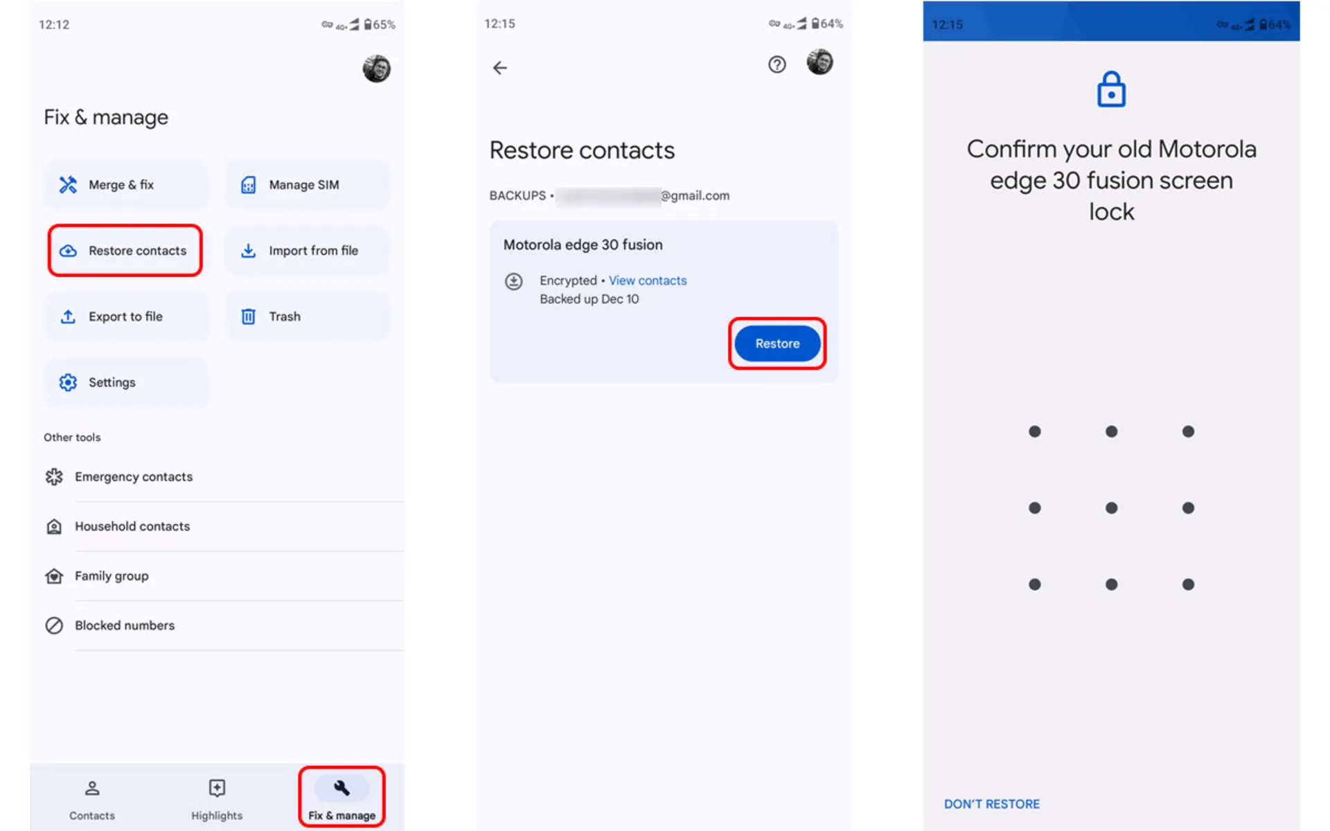 بازیابی مخاطبین از بکاپ Google One