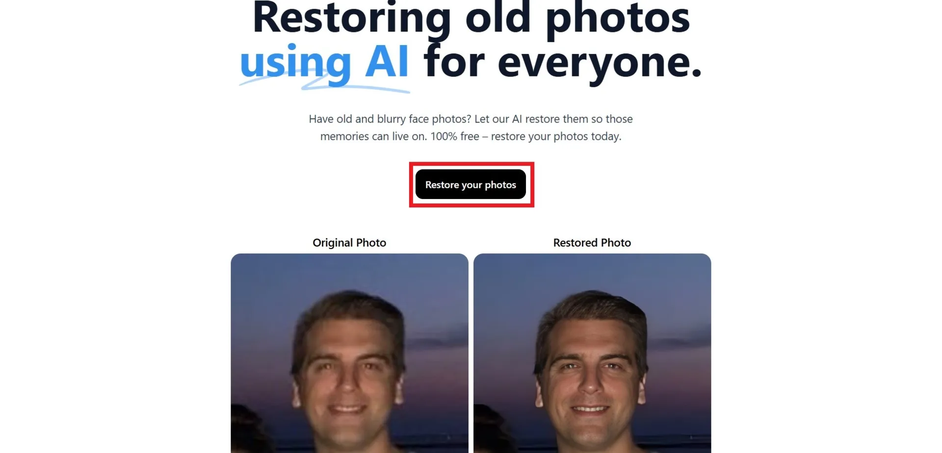 افزایش کیفیت در restorephotos.io
