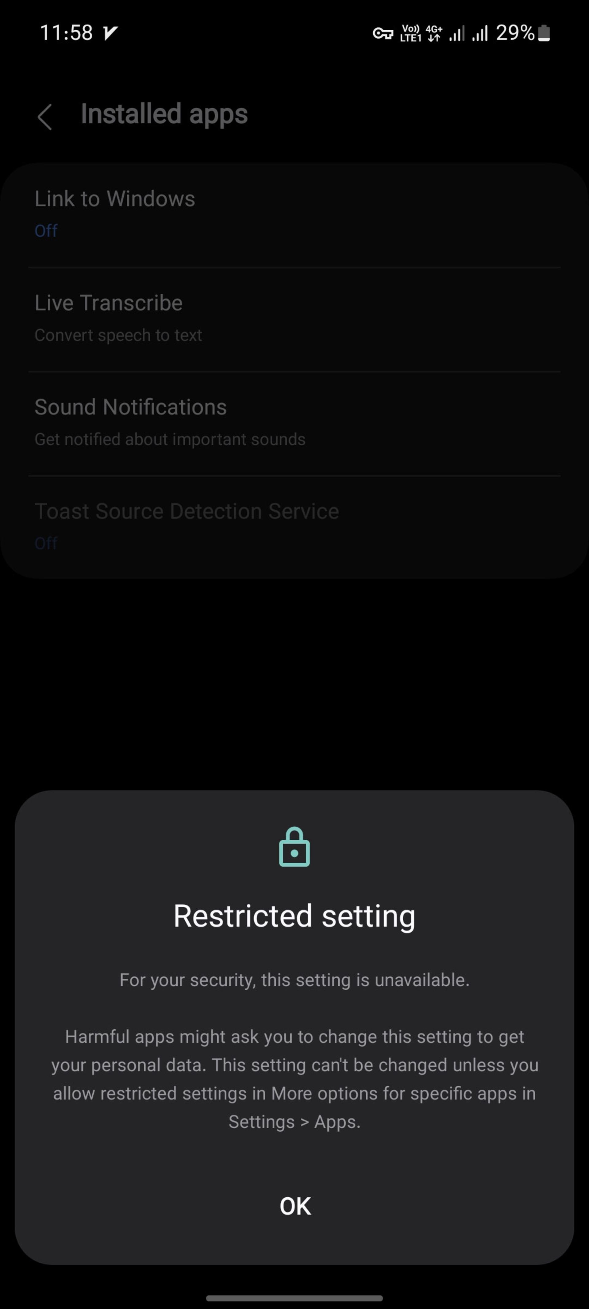 خطای Restricted setting