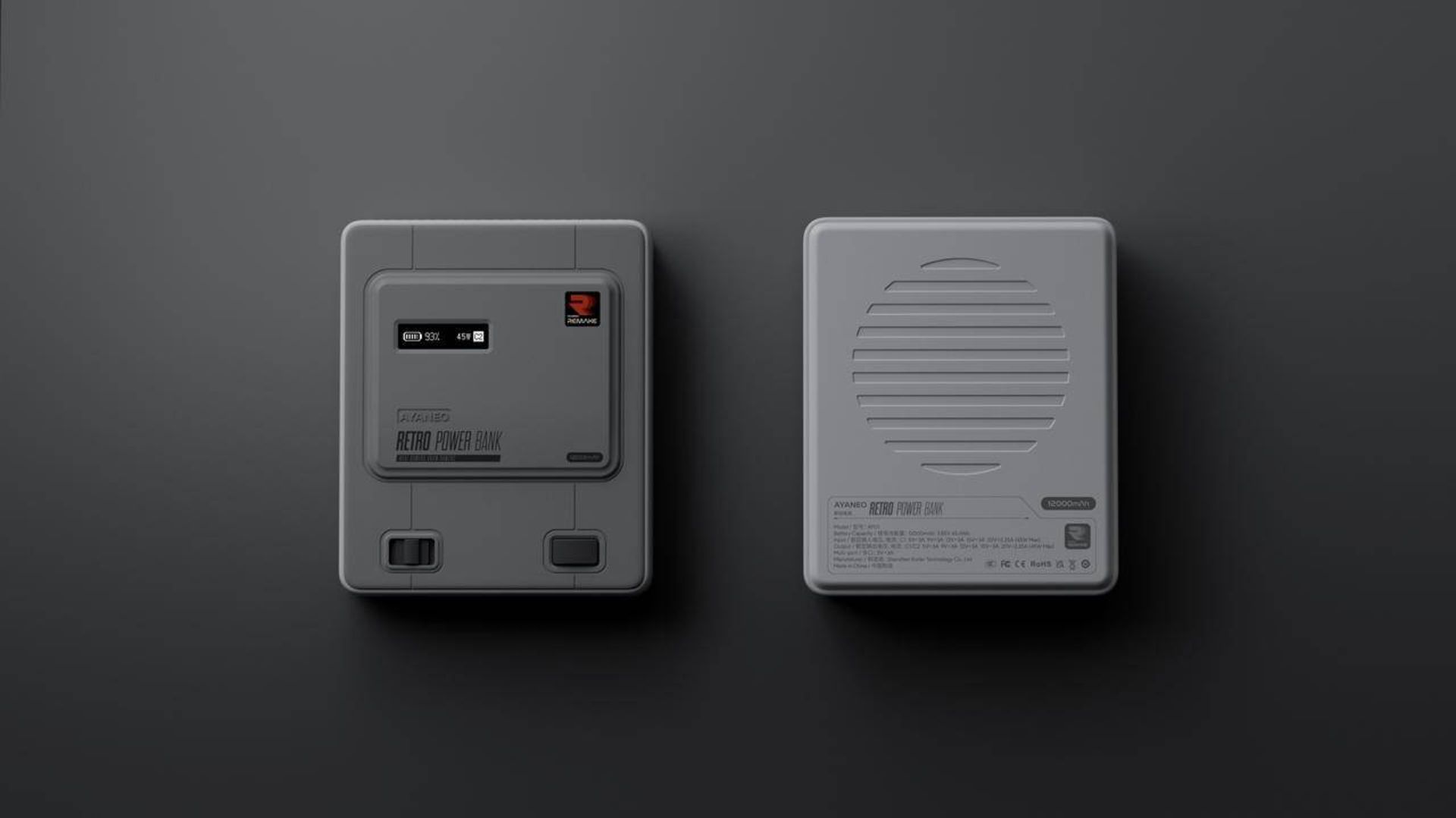 پاوربانک رترو آیانئو از نمای جلو و عقب در کنار هم 