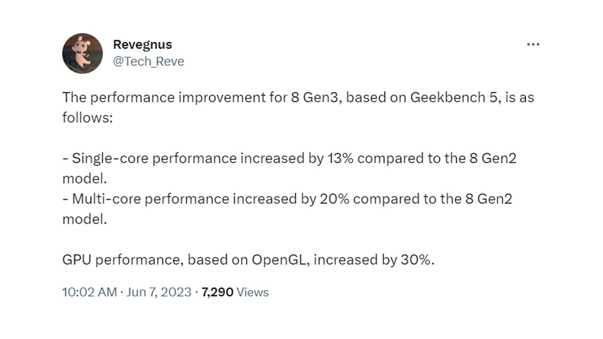 توییت Revegnus از افزایش ۳۰ درصدی سرعت Snapdragon 8 Gen 3 نسبت به Snapdragon 8 Gen 2