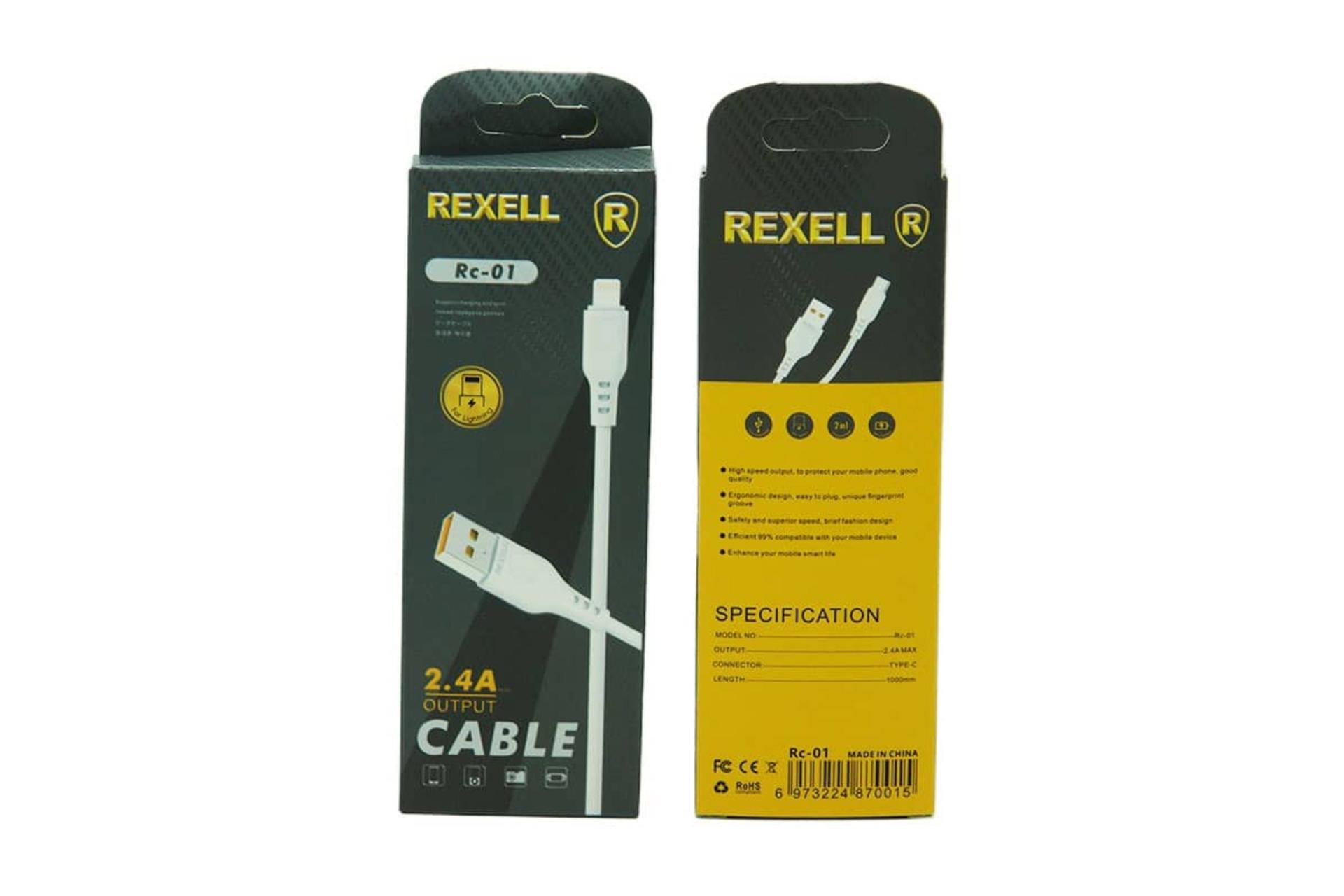 جعبه کابل شارژ USB رکسل Type-A به Lightning مدل Rc-01 با طول 1 متر