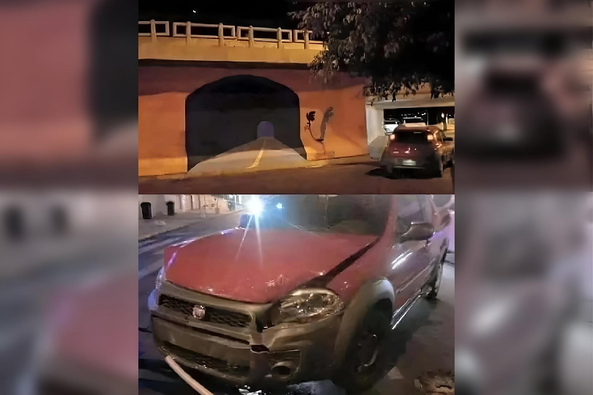 تصادف خودرو با دیوار در شب