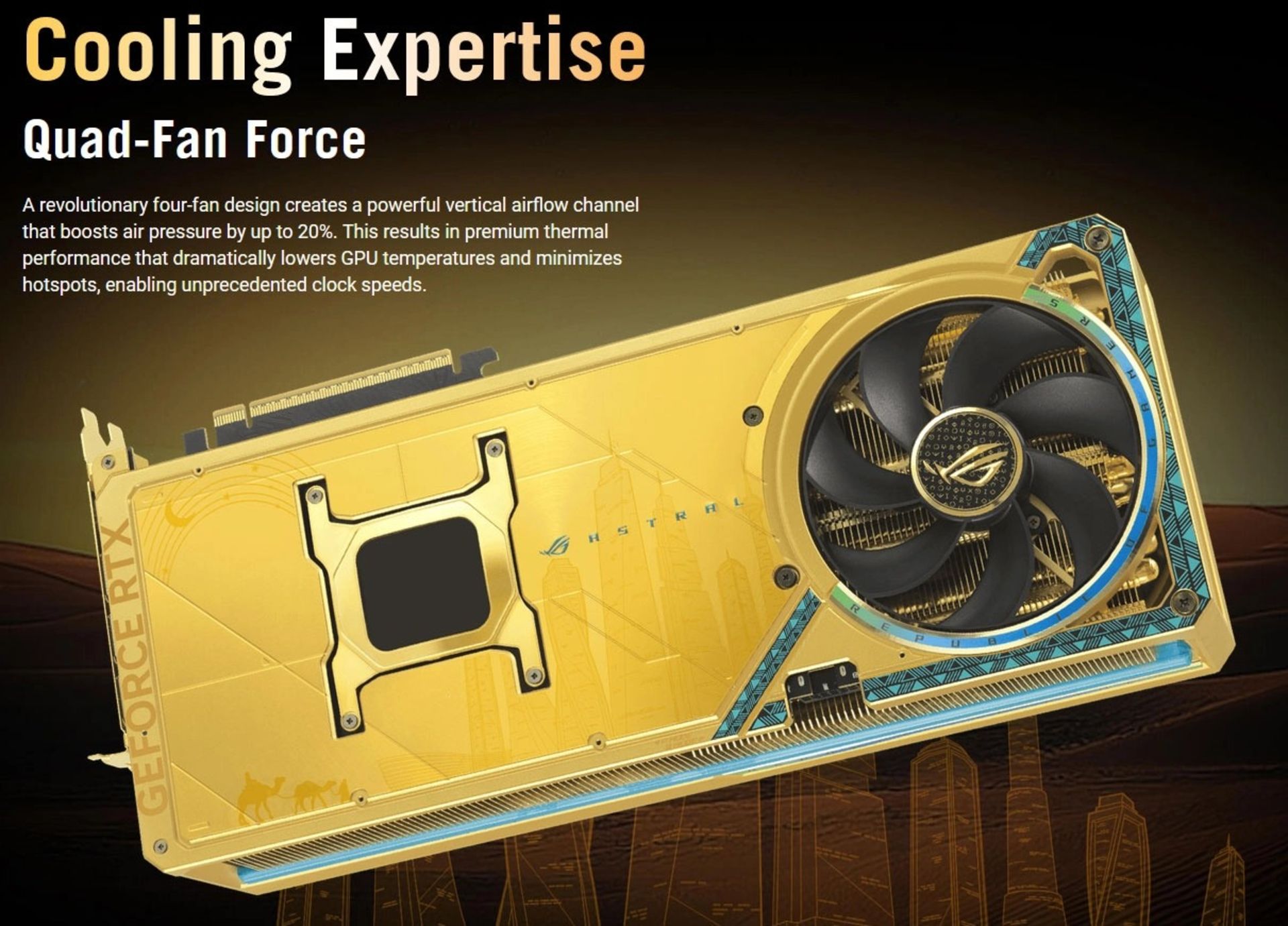 نمای پشت کارت گرافیک ایسوس ROG Astral GeForce RTX 5090 Dhahab OC Edition