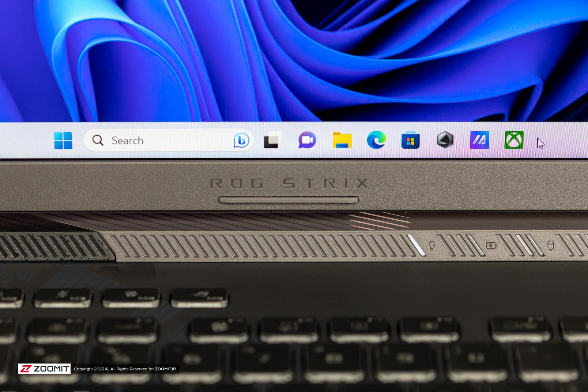 لوگوی لپ‌تاپ گیمینگ ROG Strix G16 ایسوس در زیر نمایشگر