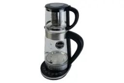 نمای کلی چای ساز رمانتیک هوم KHD-300 با نمایش قوری و کتری رنگ مشکی
