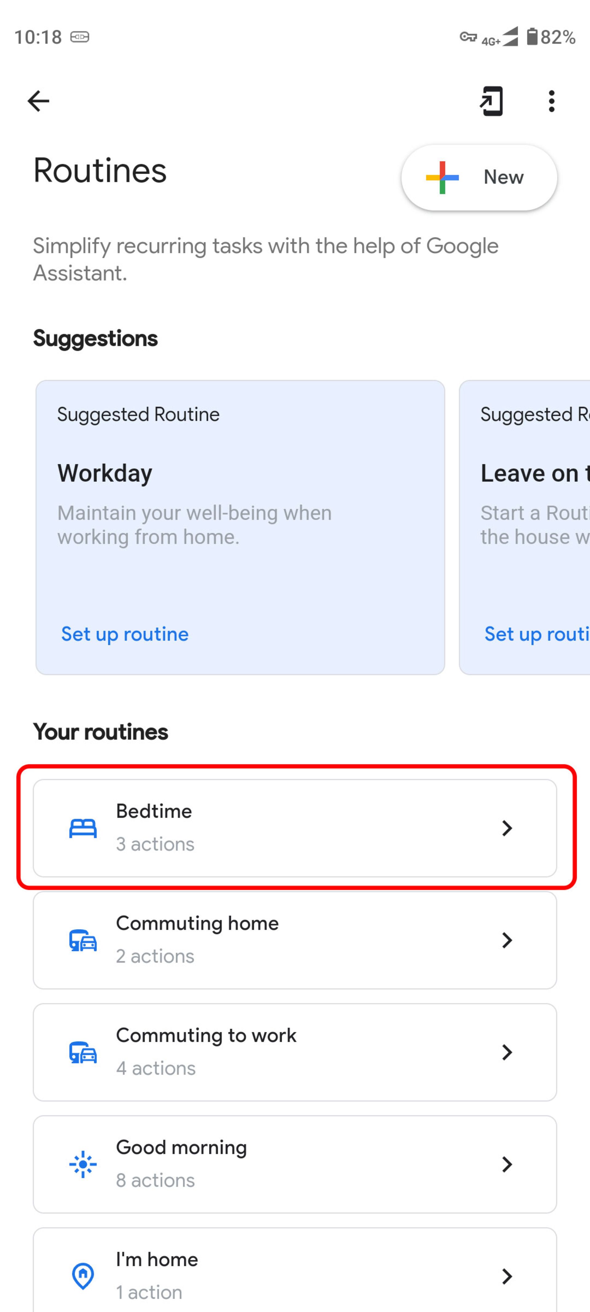 منوی روتین ها در برنامه دستیار گوگل (google assistant)
