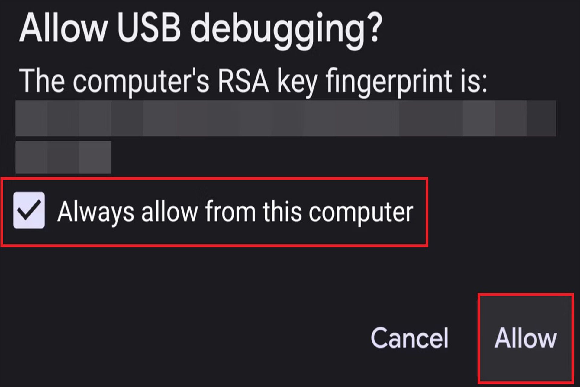 تایید شناسه کامپیوتر در دستگاه اندرویدی در بخش USB debugging